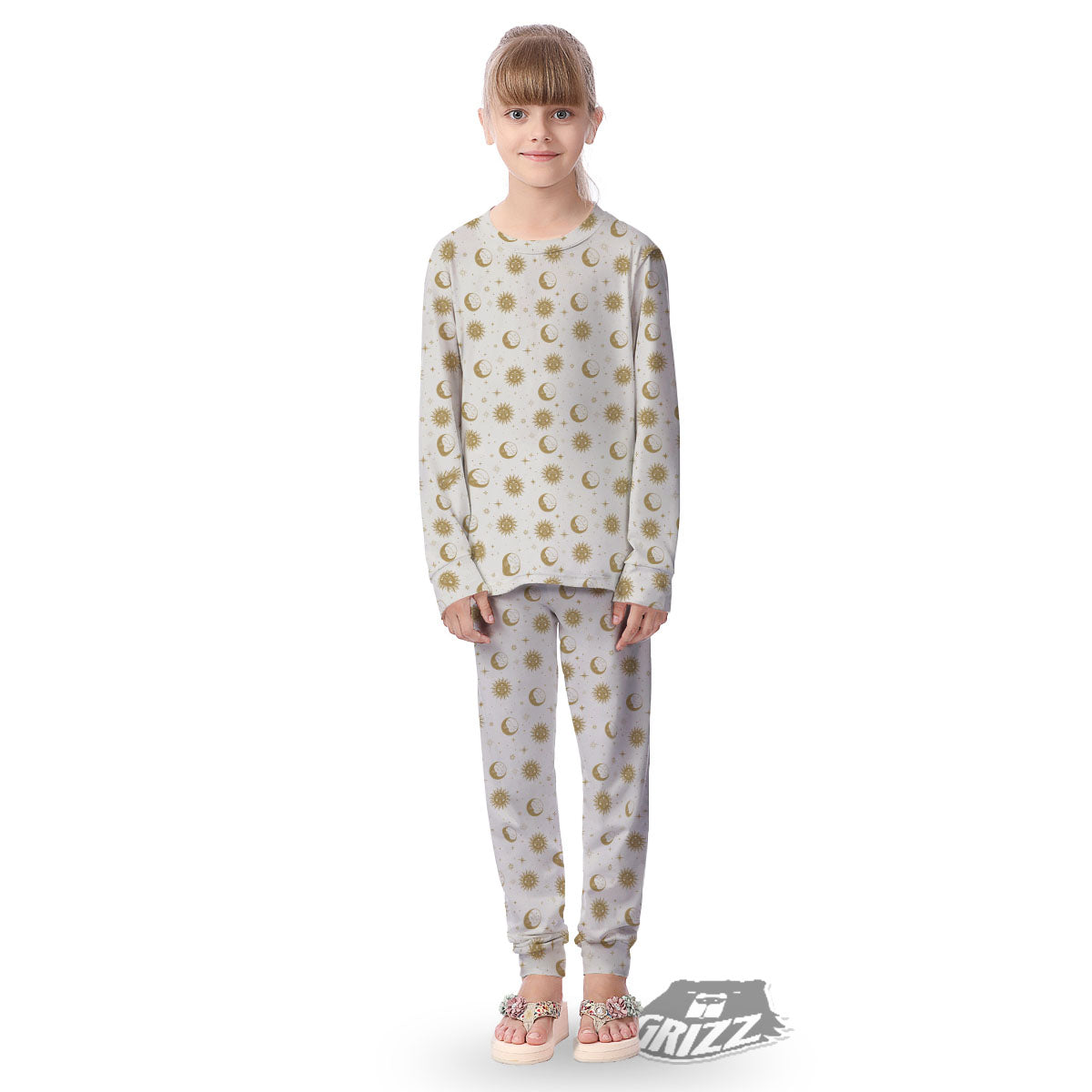 Moon And Gold Sun Print Pattern Kid's Pajamas-grizzshop