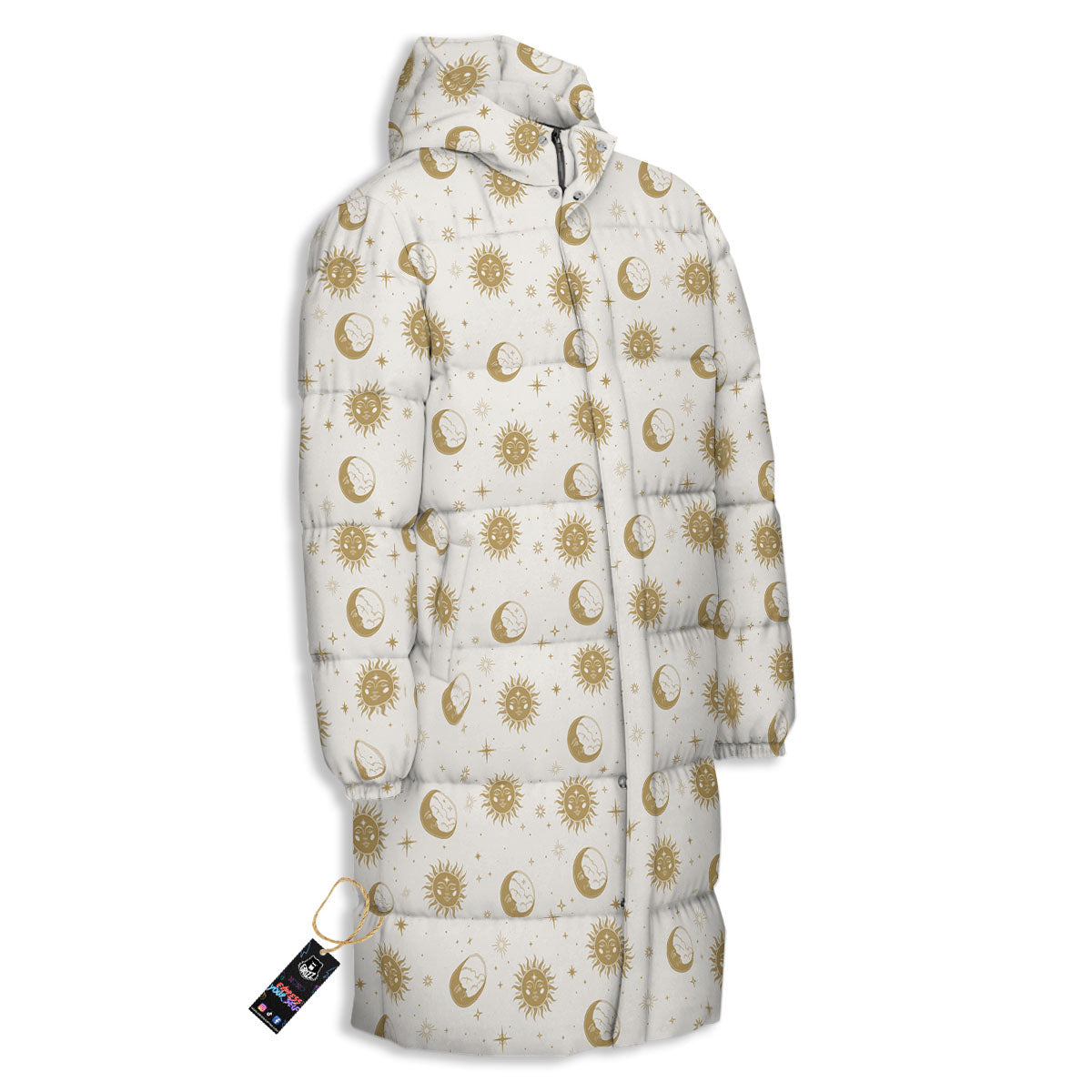 Moon And Gold Sun Print Pattern Long Down Jacket-grizzshop