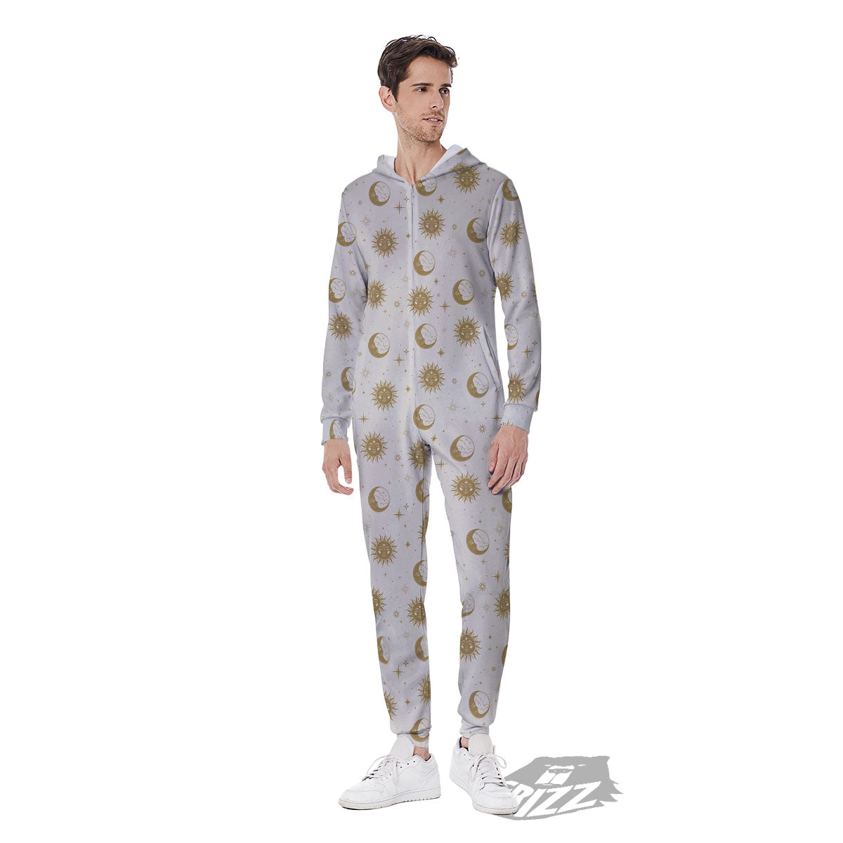 Moon And Gold Sun Print Pattern Men's Jumpsuit-grizzshop