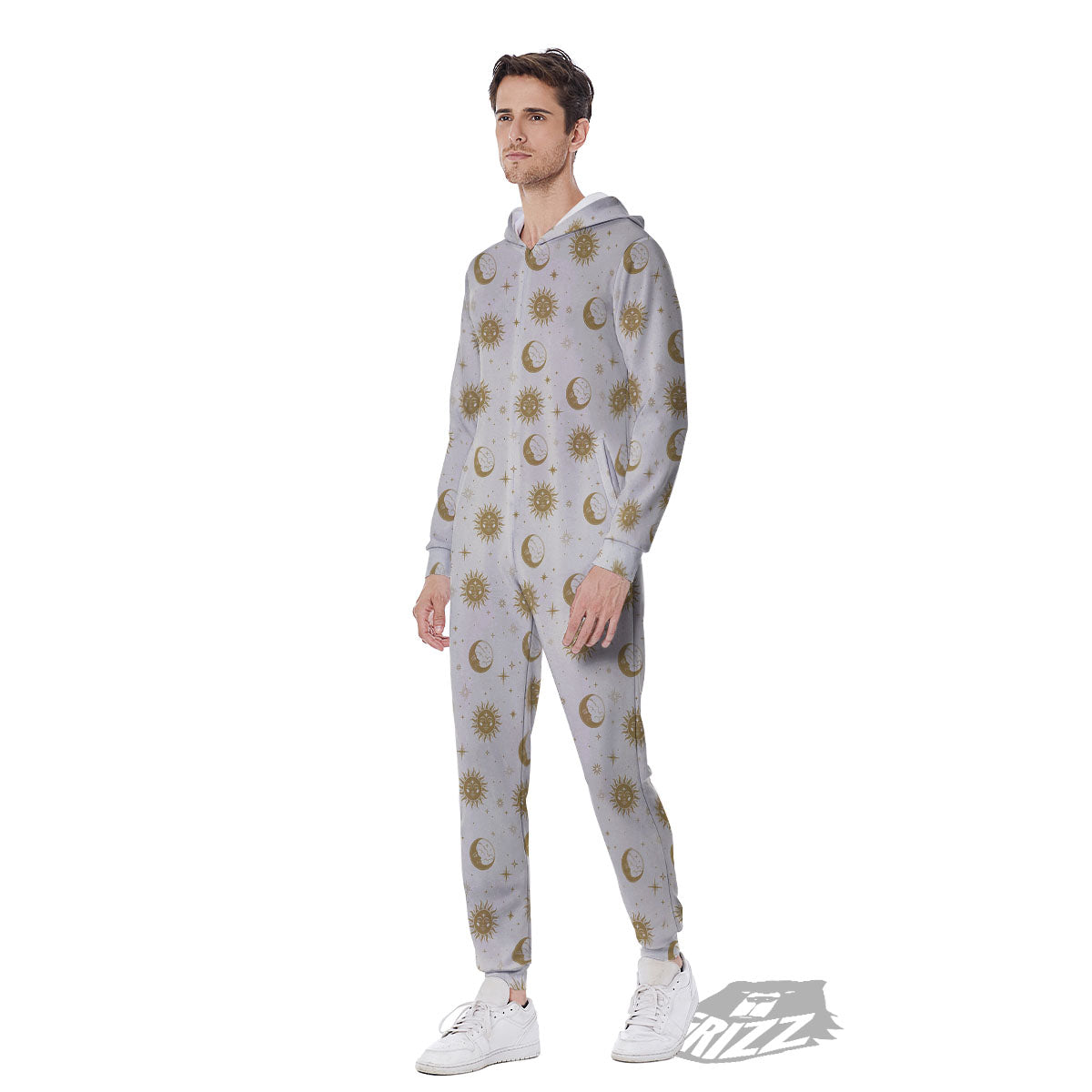 Moon And Gold Sun Print Pattern Men's Jumpsuit-grizzshop