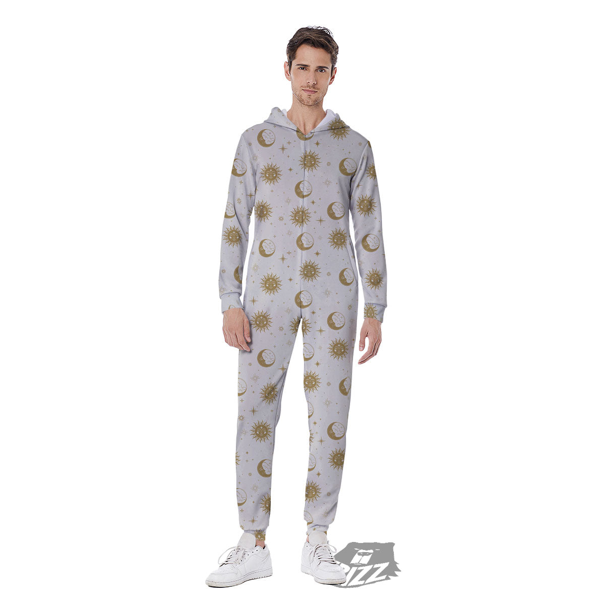 Moon And Gold Sun Print Pattern Men's Jumpsuit-grizzshop