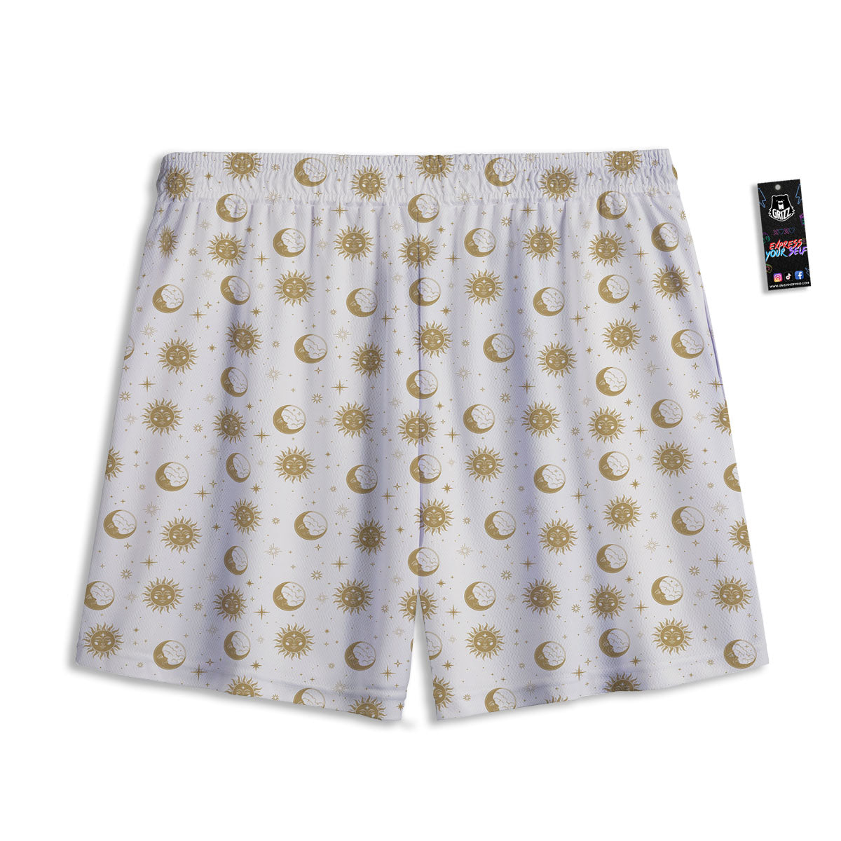 Moon And Gold Sun Print Pattern Mesh Shorts