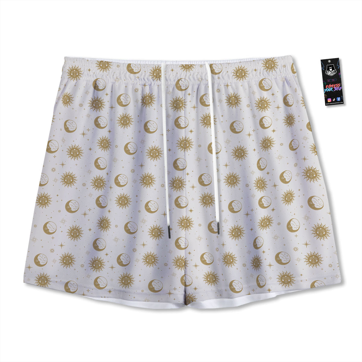 Moon And Gold Sun Print Pattern Mesh Shorts