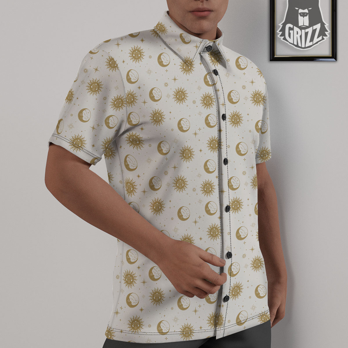 Moon And Gold Sun Print Pattern Untucked Shirts-grizzshop