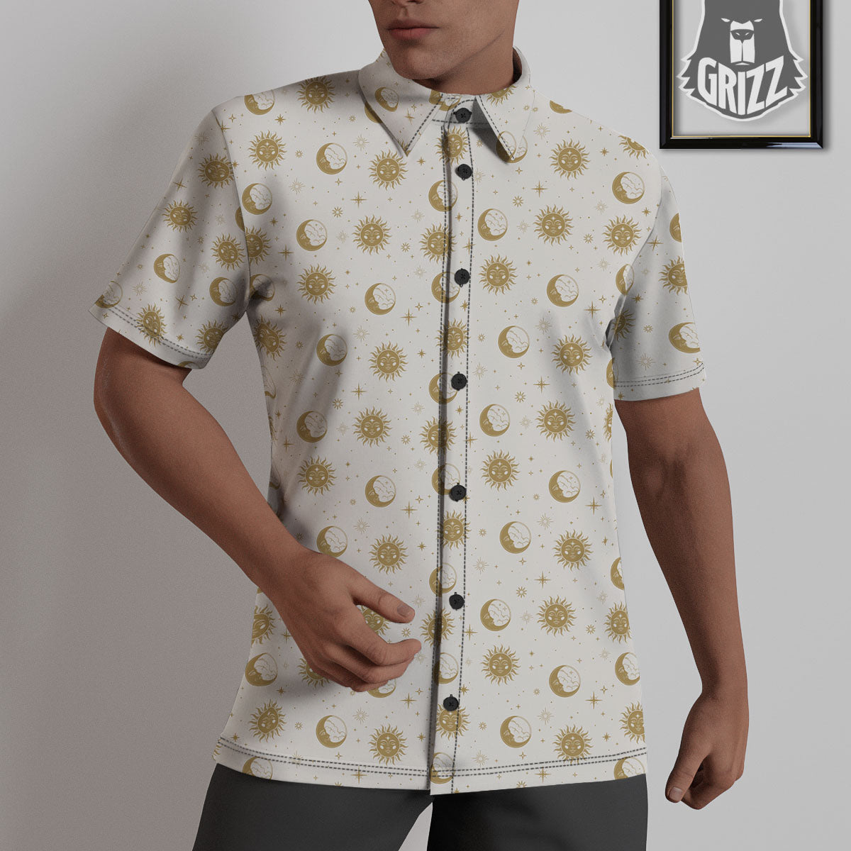 Moon And Gold Sun Print Pattern Untucked Shirts-grizzshop