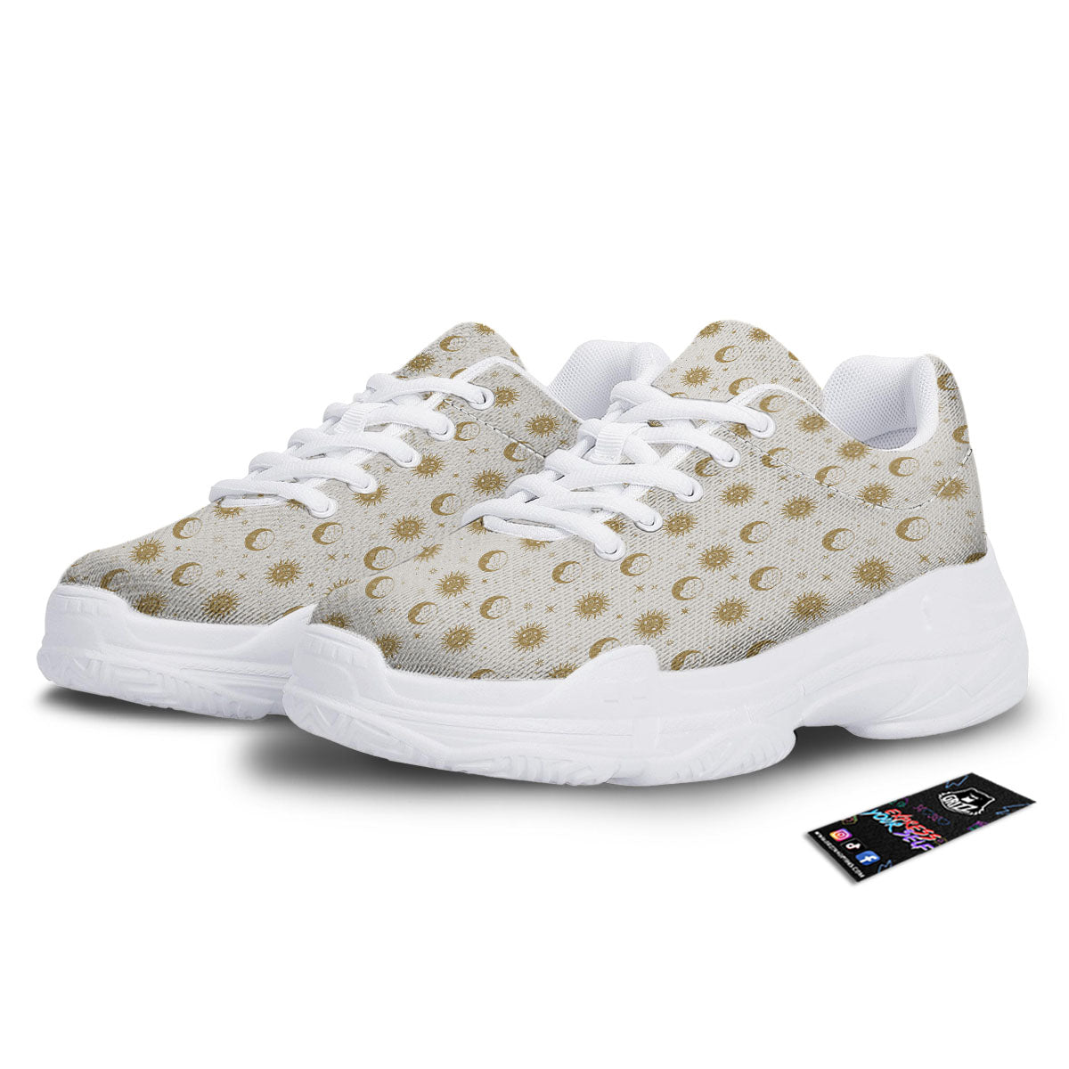 Moon And Gold Sun Print Pattern White Chunky Shoes-grizzshop