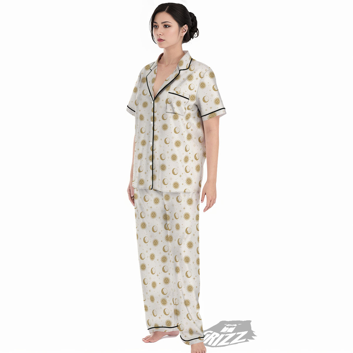 Moon And Gold Sun Print Pattern Women's Pajamas Set-grizzshop