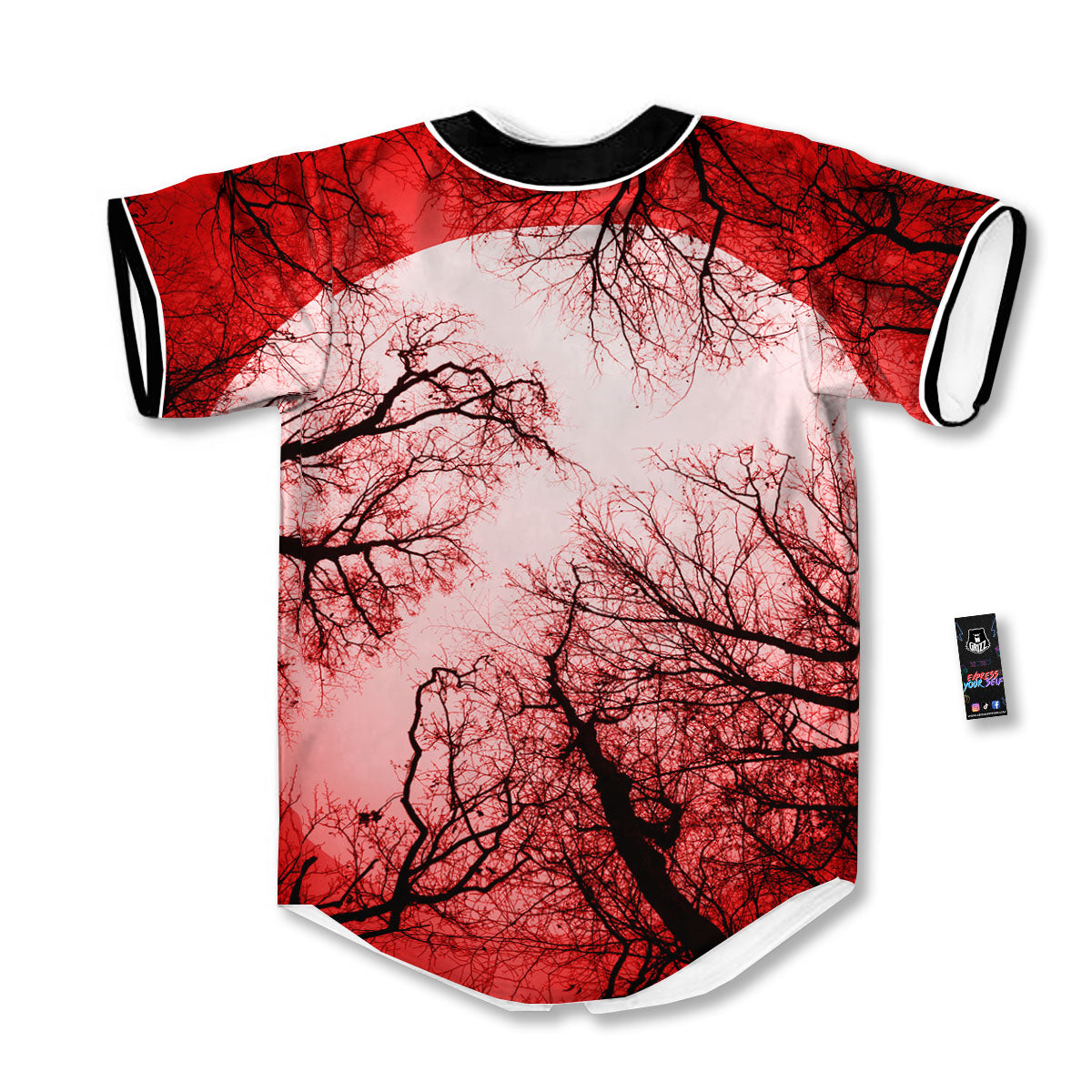 Moon And Horror Forest Print Baseball Jersey-grizzshop