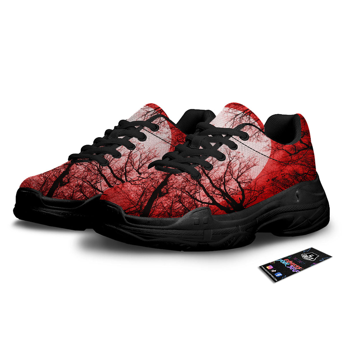 Moon And Horror Forest Print Black Chunky Shoes-grizzshop