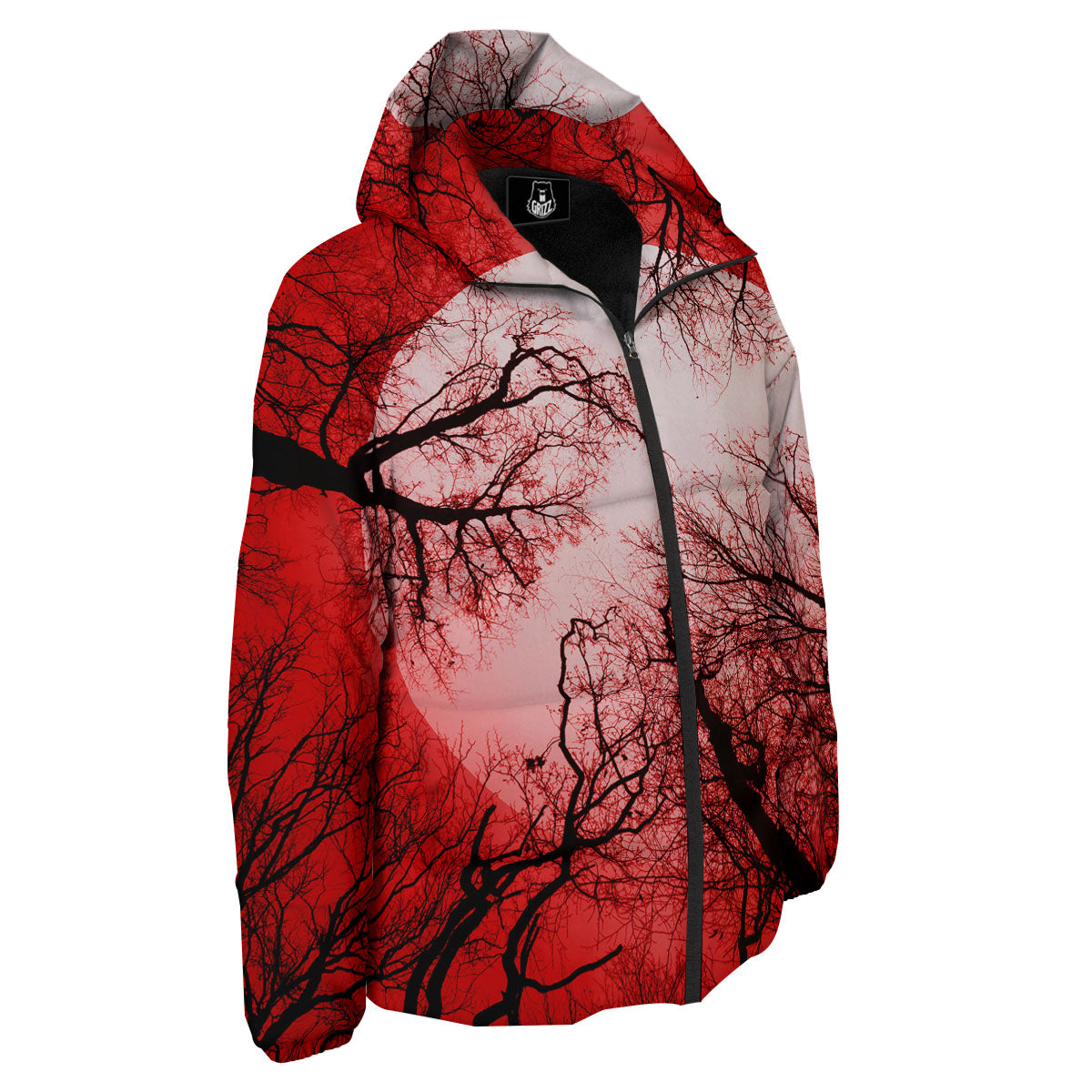 Moon And Horror Forest Print Down Jacket-grizzshop
