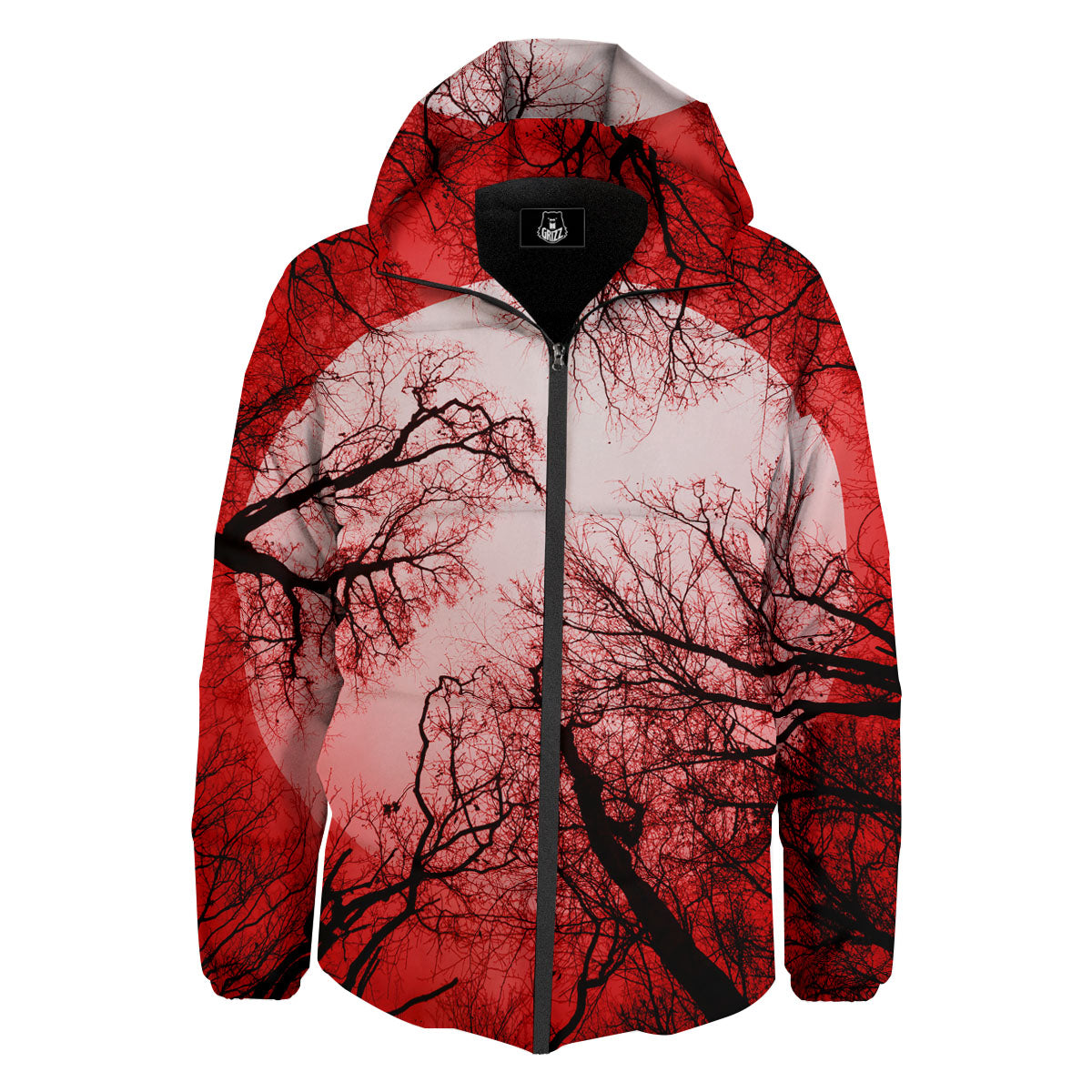 Moon And Horror Forest Print Down Jacket-grizzshop
