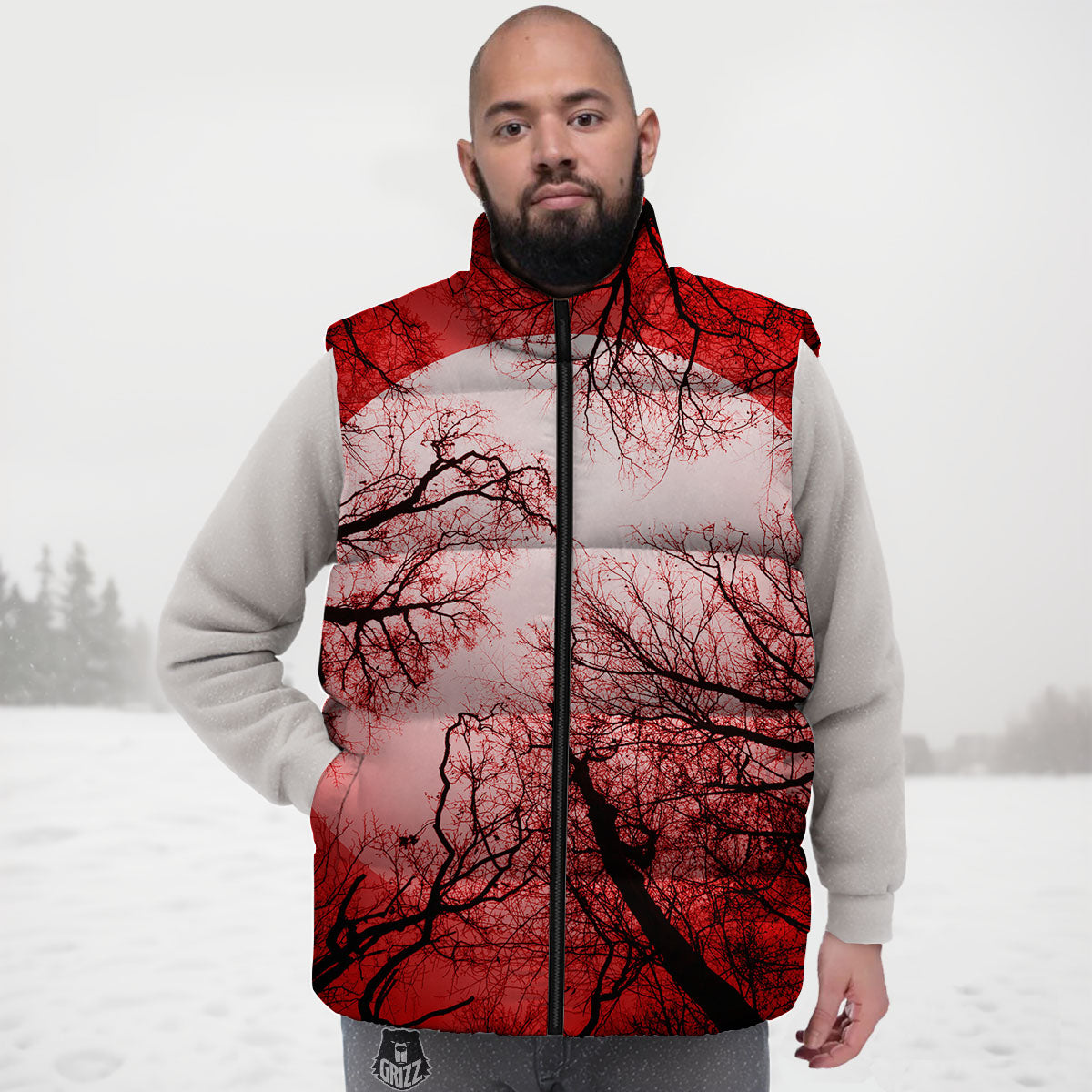 Moon And Horror Forest Print Down Vest