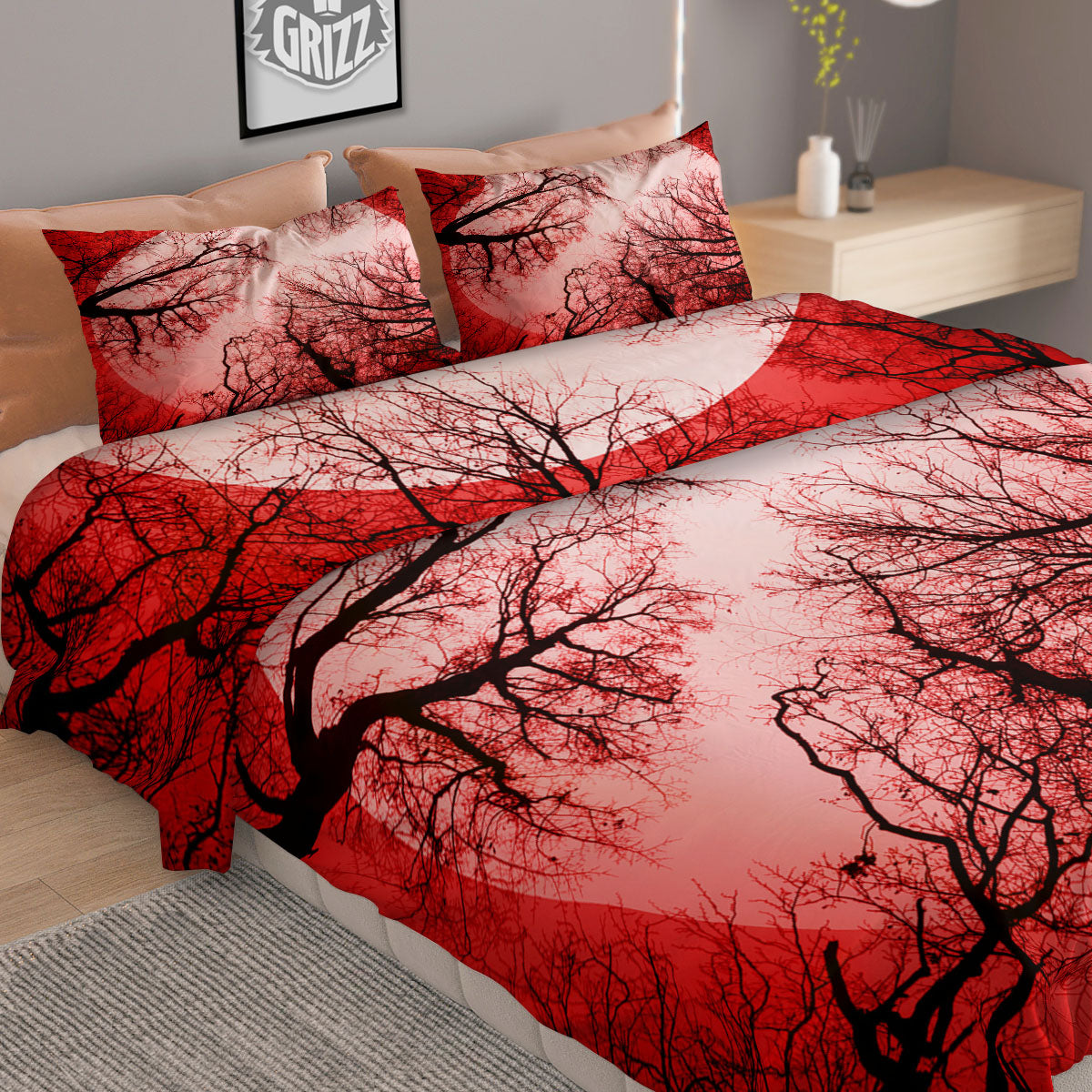 Moon And Horror Forest Print Duvet Cover Bedding Set