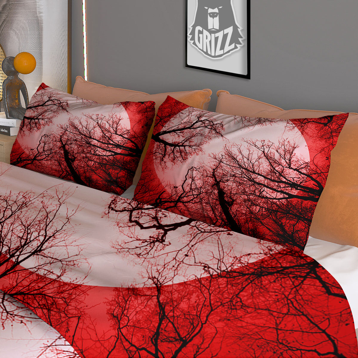 Moon And Horror Forest Print Duvet Cover Bedding Set