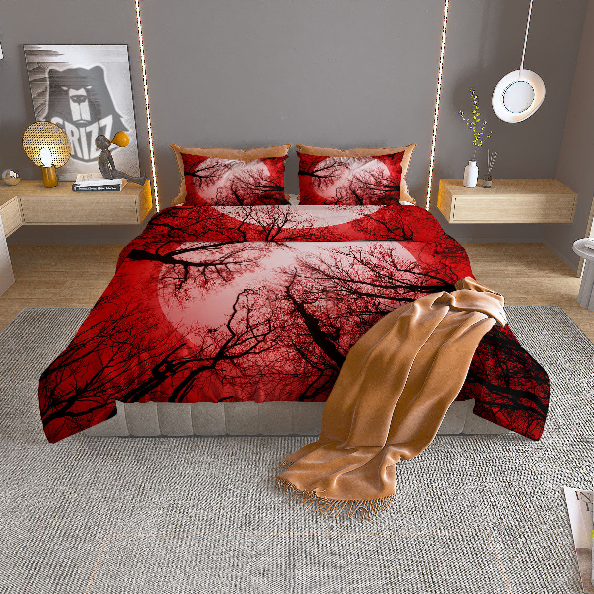 Moon And Horror Forest Print Duvet Cover Bedding Set