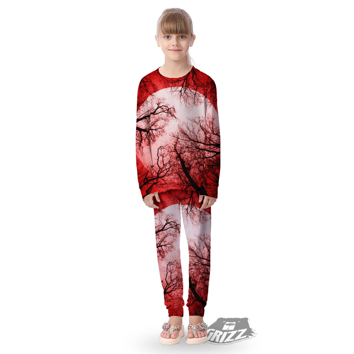 Moon And Horror Forest Print Kid's Pajamas-grizzshop