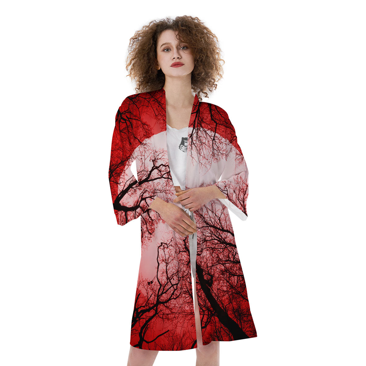 Moon And Horror Forest Print Kimono-grizzshop