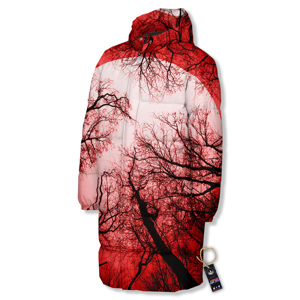 Moon And Horror Forest Print Long Down Jacket-grizzshop