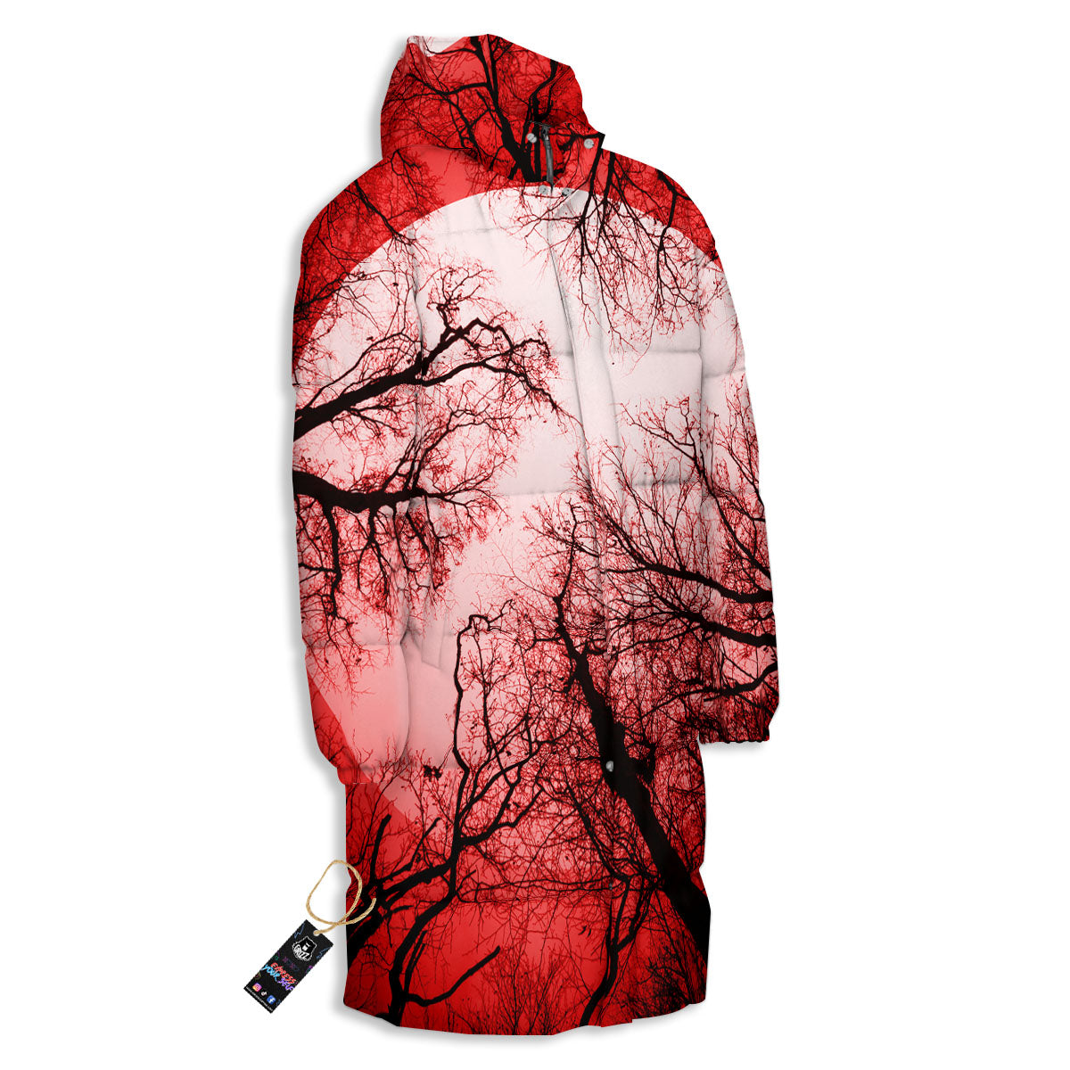 Moon And Horror Forest Print Long Down Jacket-grizzshop