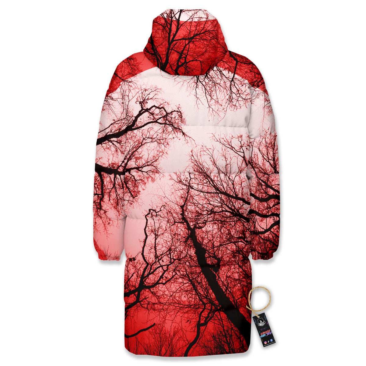Moon And Horror Forest Print Long Down Jacket-grizzshop