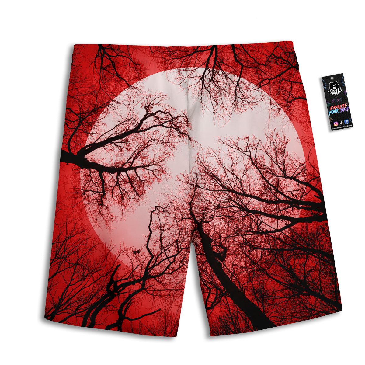 Moon And Horror Forest Print Men's Athletic Shorts
