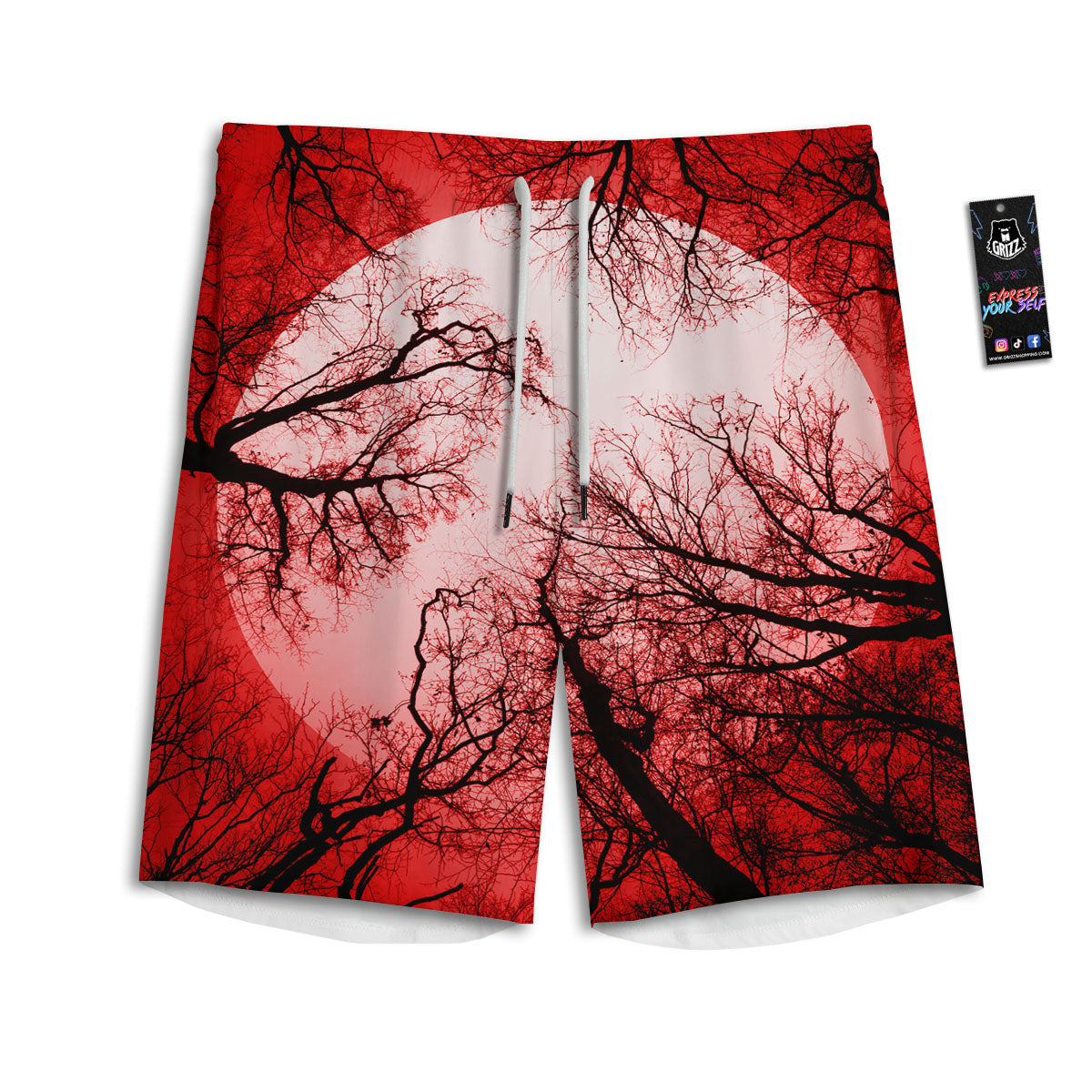 Moon And Horror Forest Print Men's Athletic Shorts