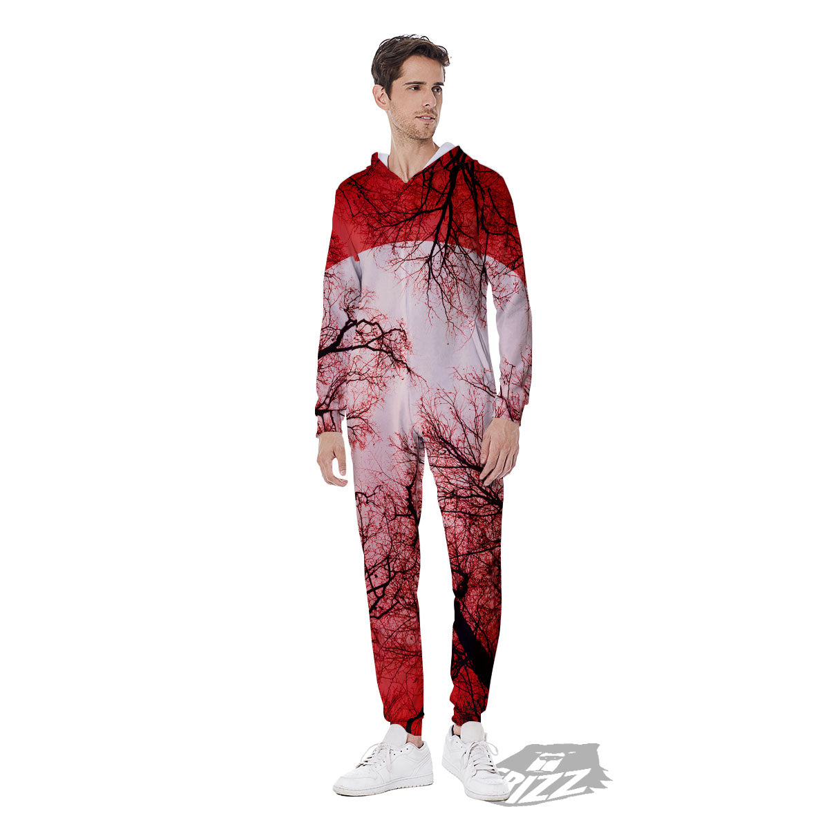 Moon And Horror Forest Print Men's Jumpsuit-grizzshop