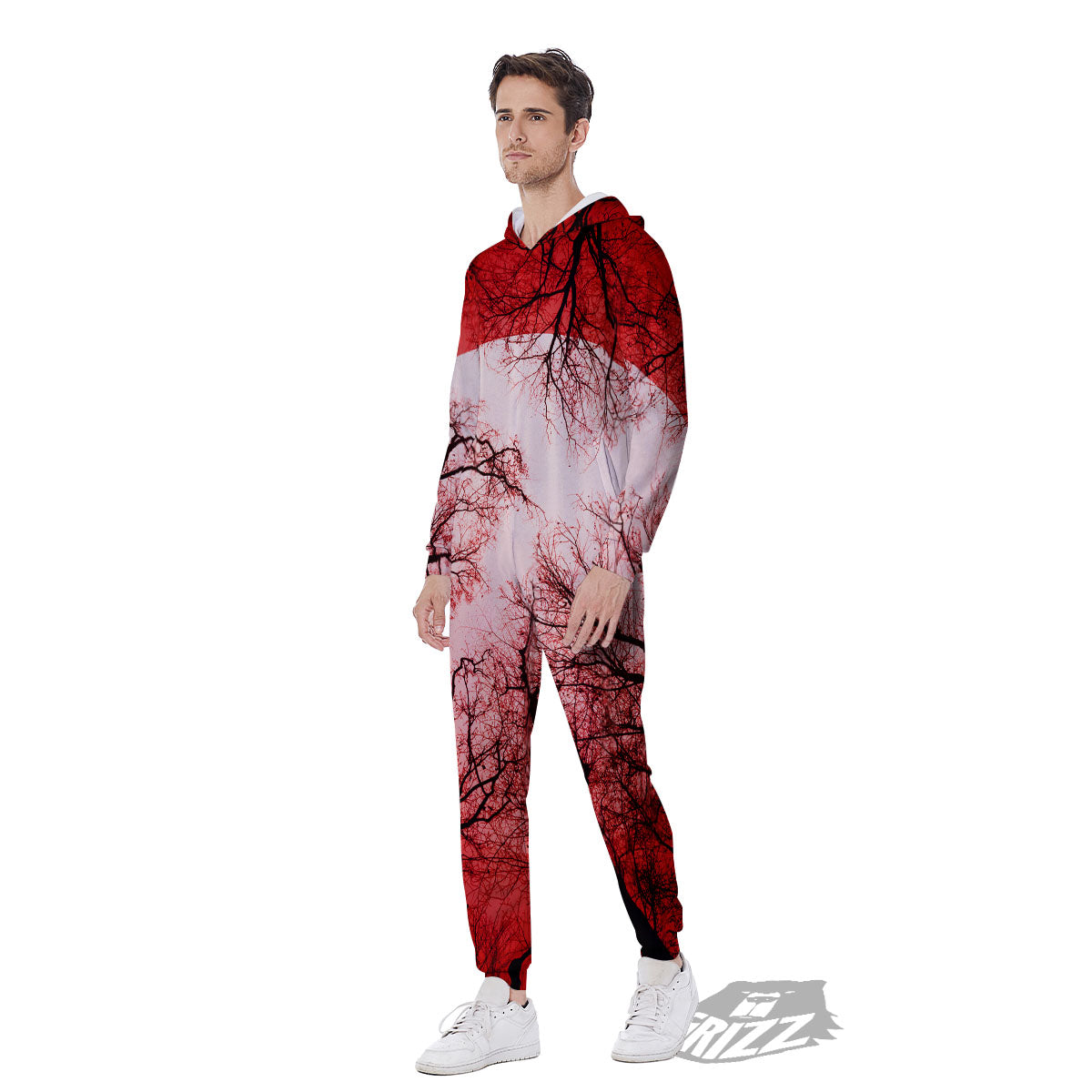 Moon And Horror Forest Print Men's Jumpsuit-grizzshop