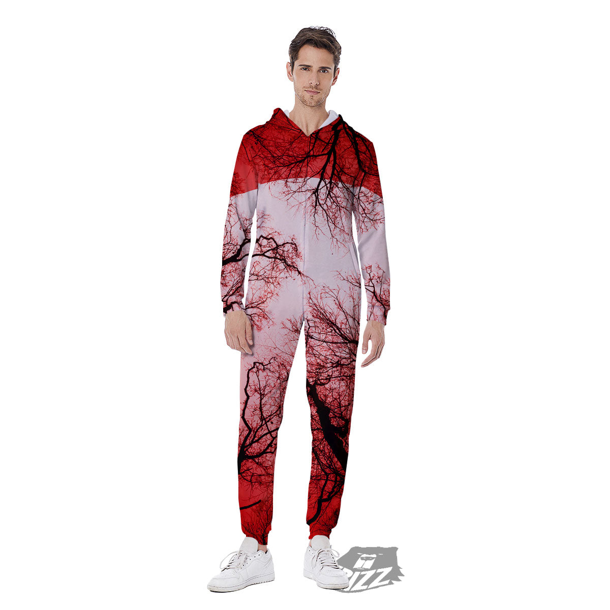 Moon And Horror Forest Print Men's Jumpsuit-grizzshop