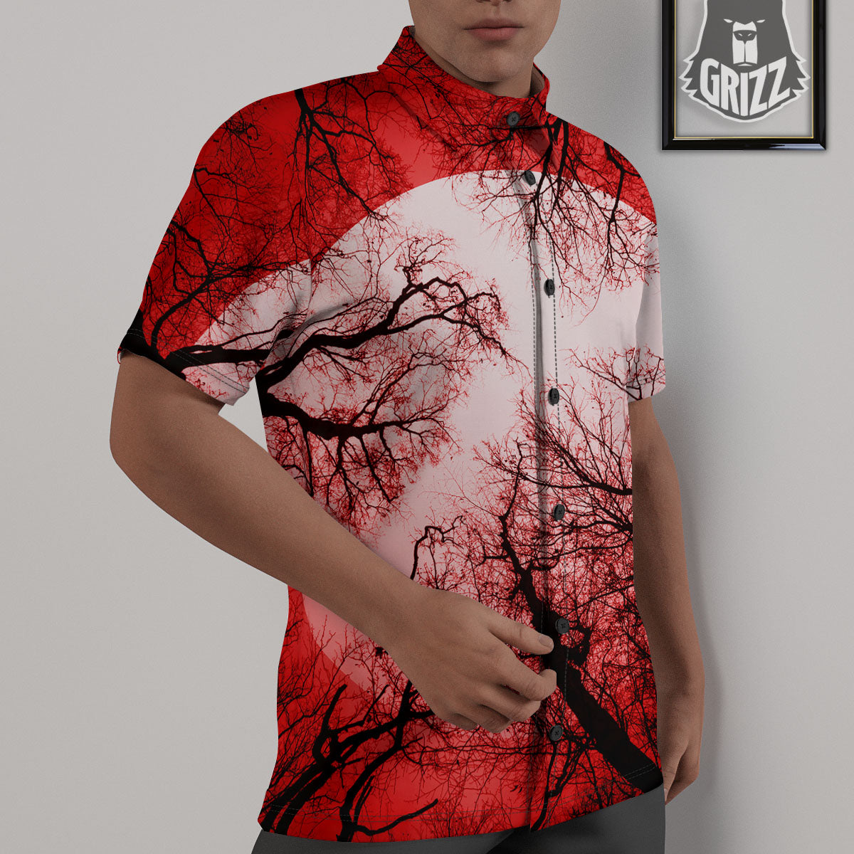 Moon And Horror Forest Print Untucked Shirts-grizzshop