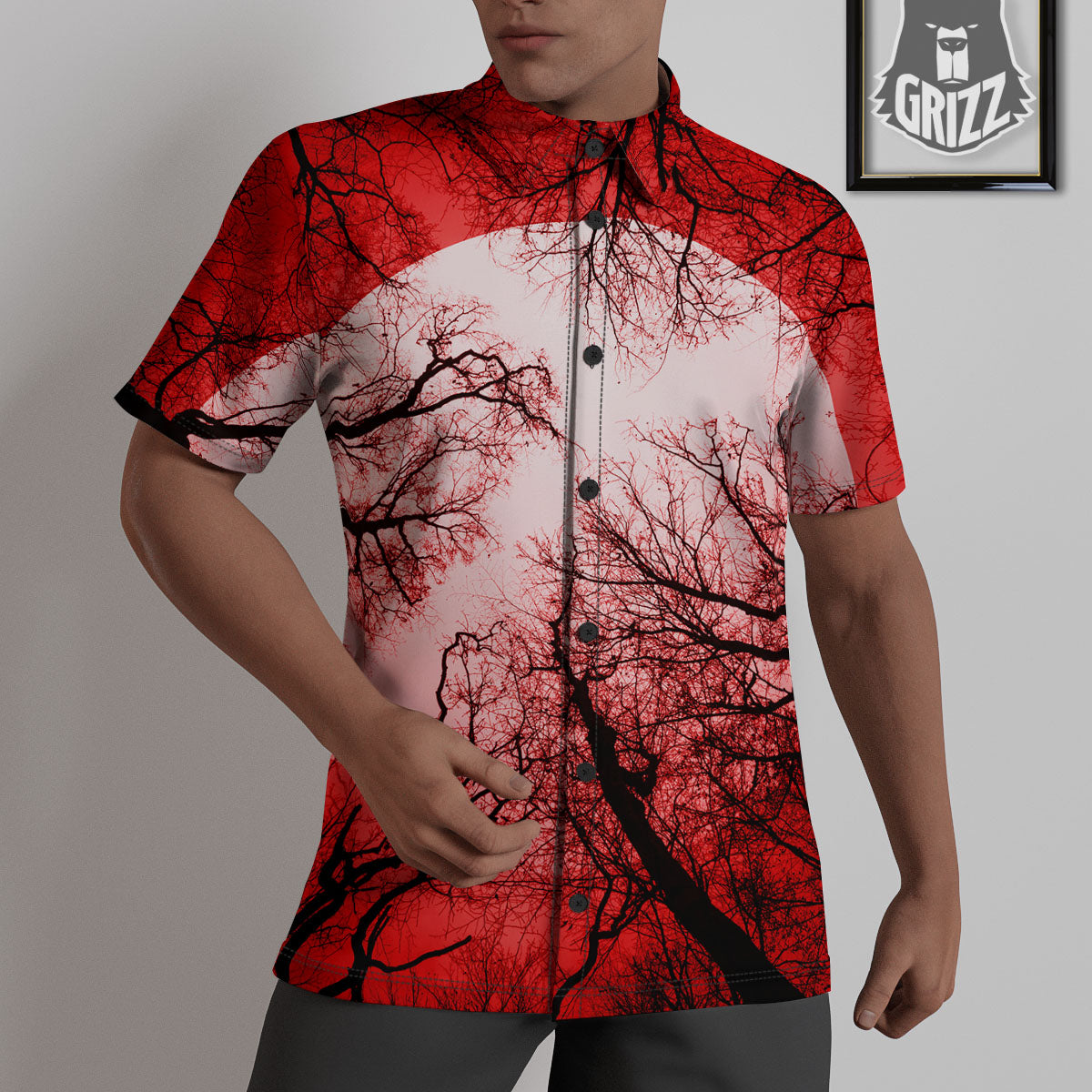 Moon And Horror Forest Print Untucked Shirts-grizzshop