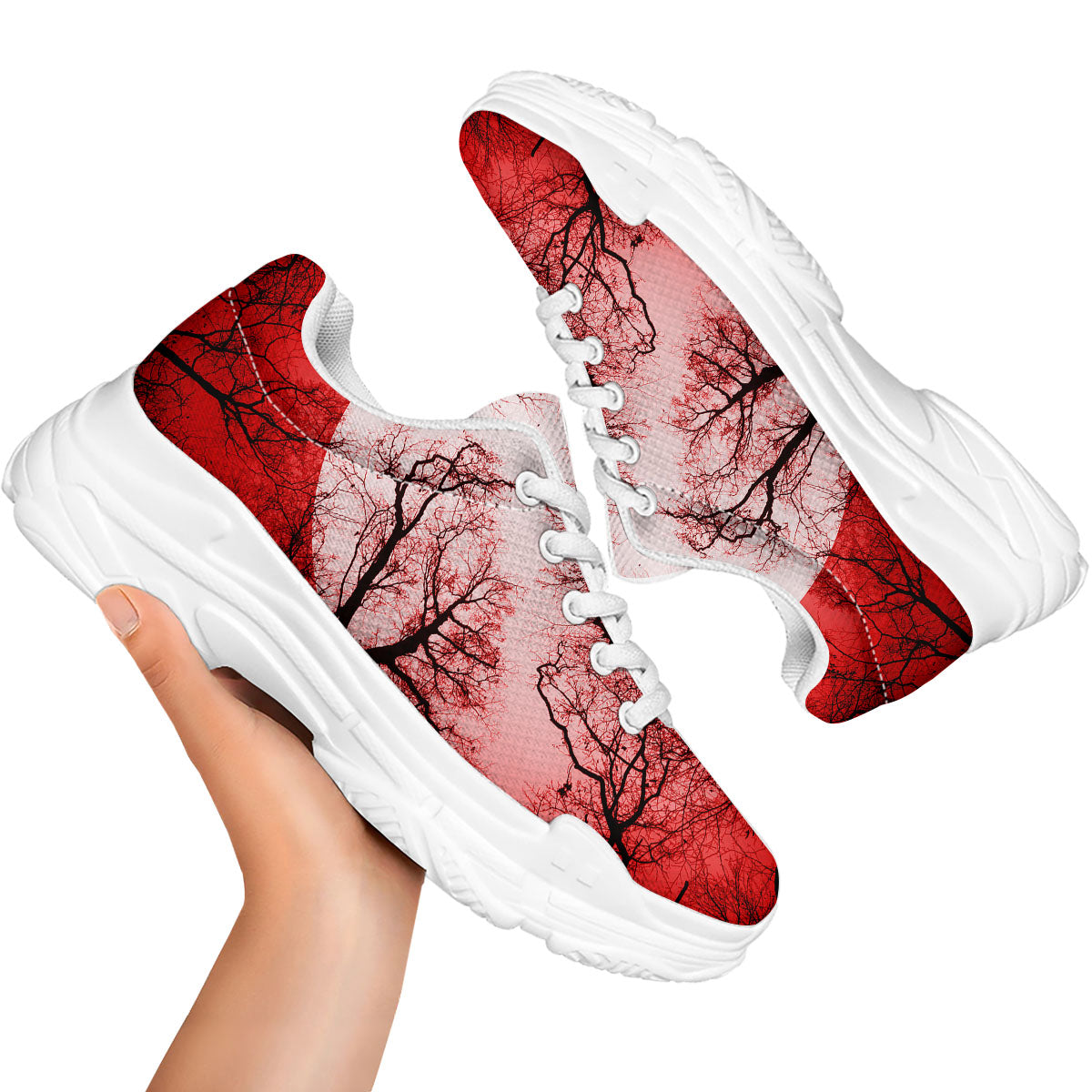Moon And Horror Forest Print White Chunky Shoes-grizzshop