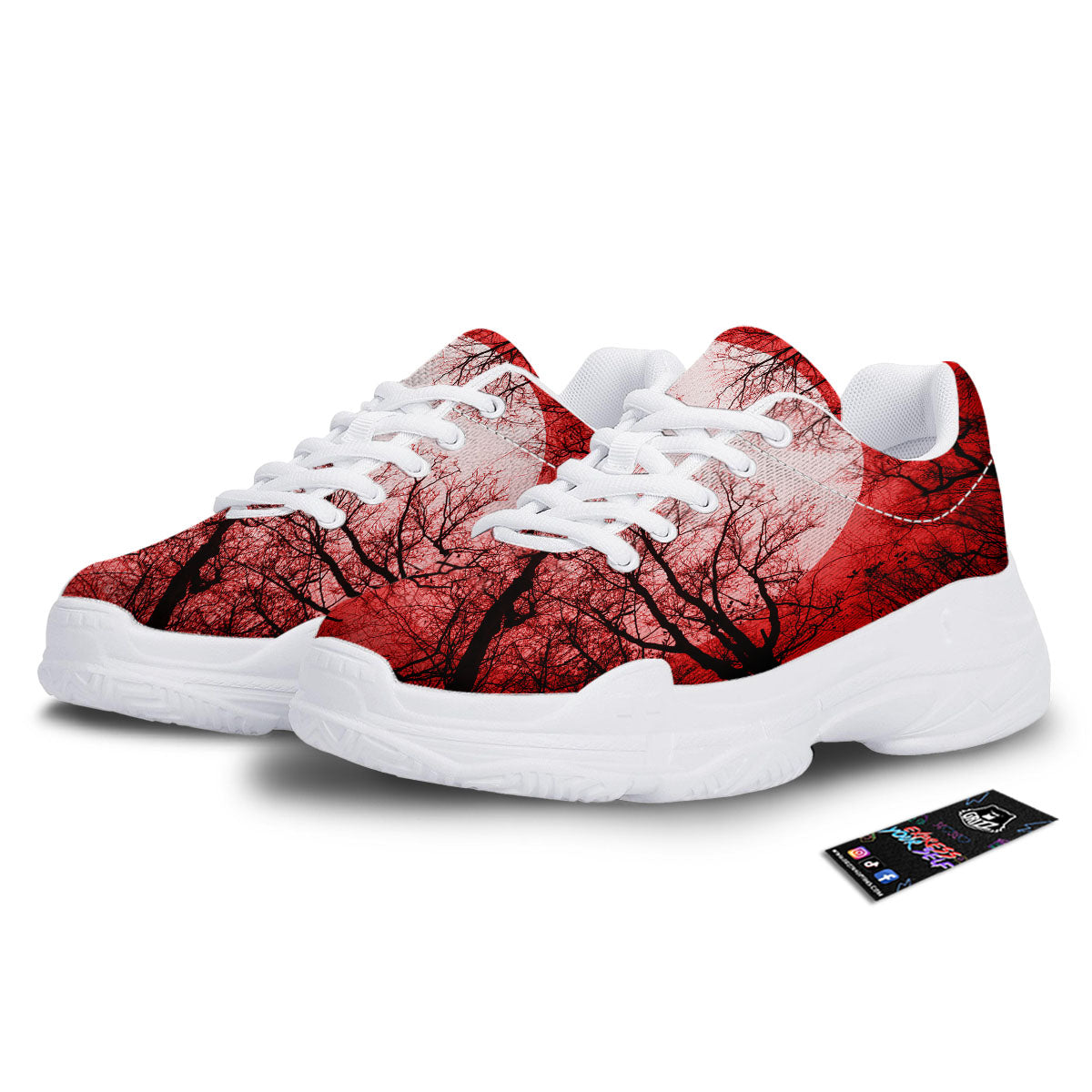 Moon And Horror Forest Print White Chunky Shoes-grizzshop