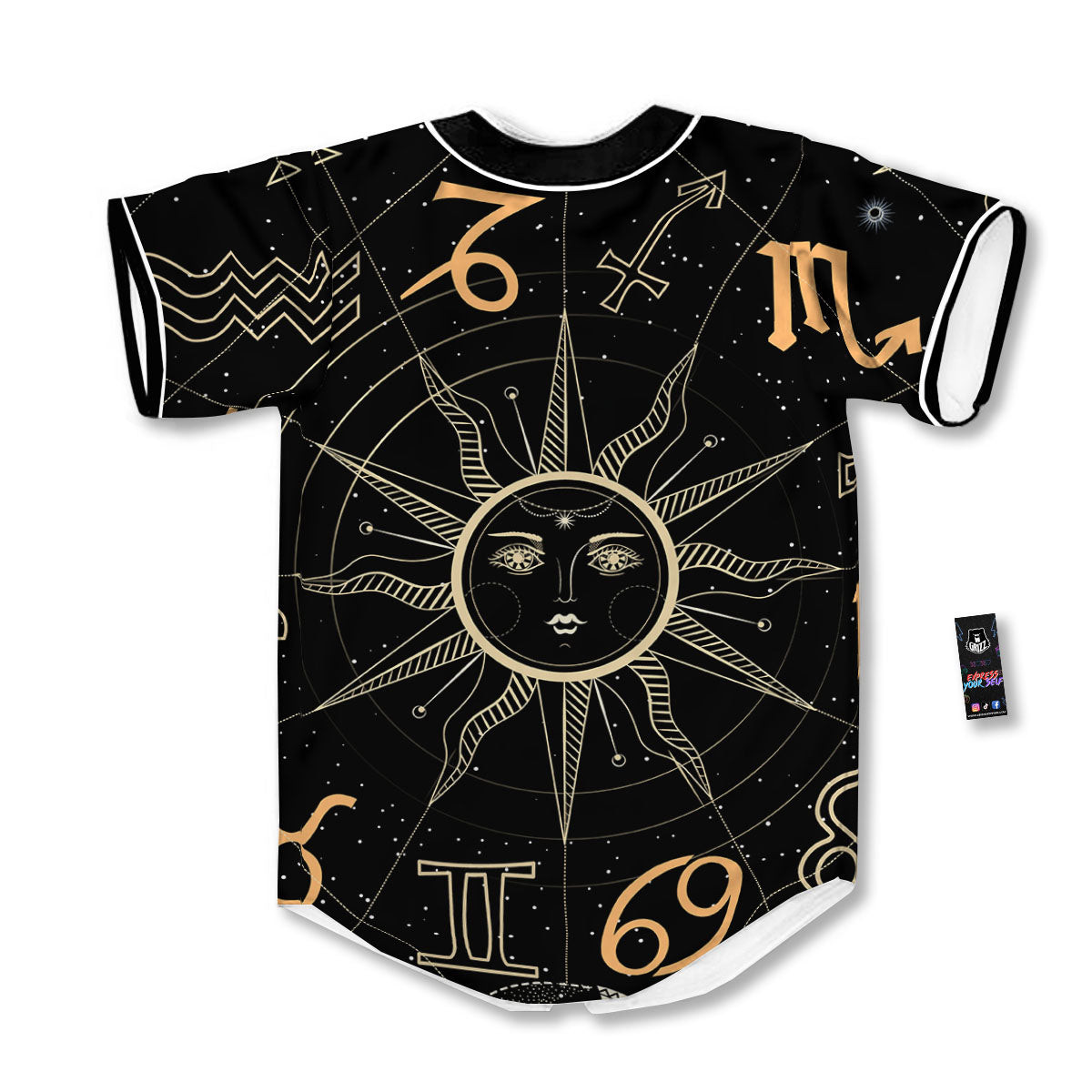 Moon And Vintage Sun Print Baseball Jersey-grizzshop