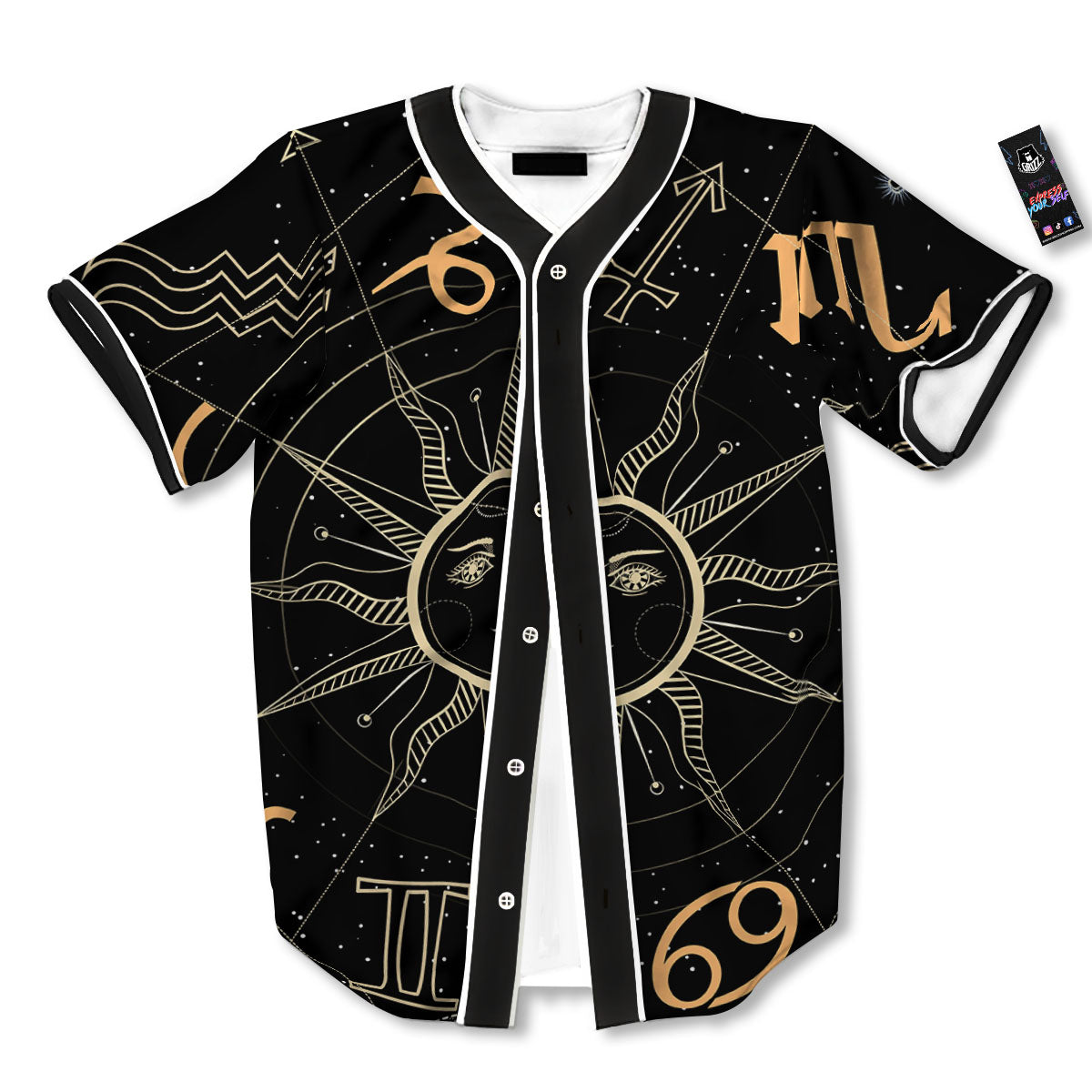 Moon And Vintage Sun Print Baseball Jersey-grizzshop