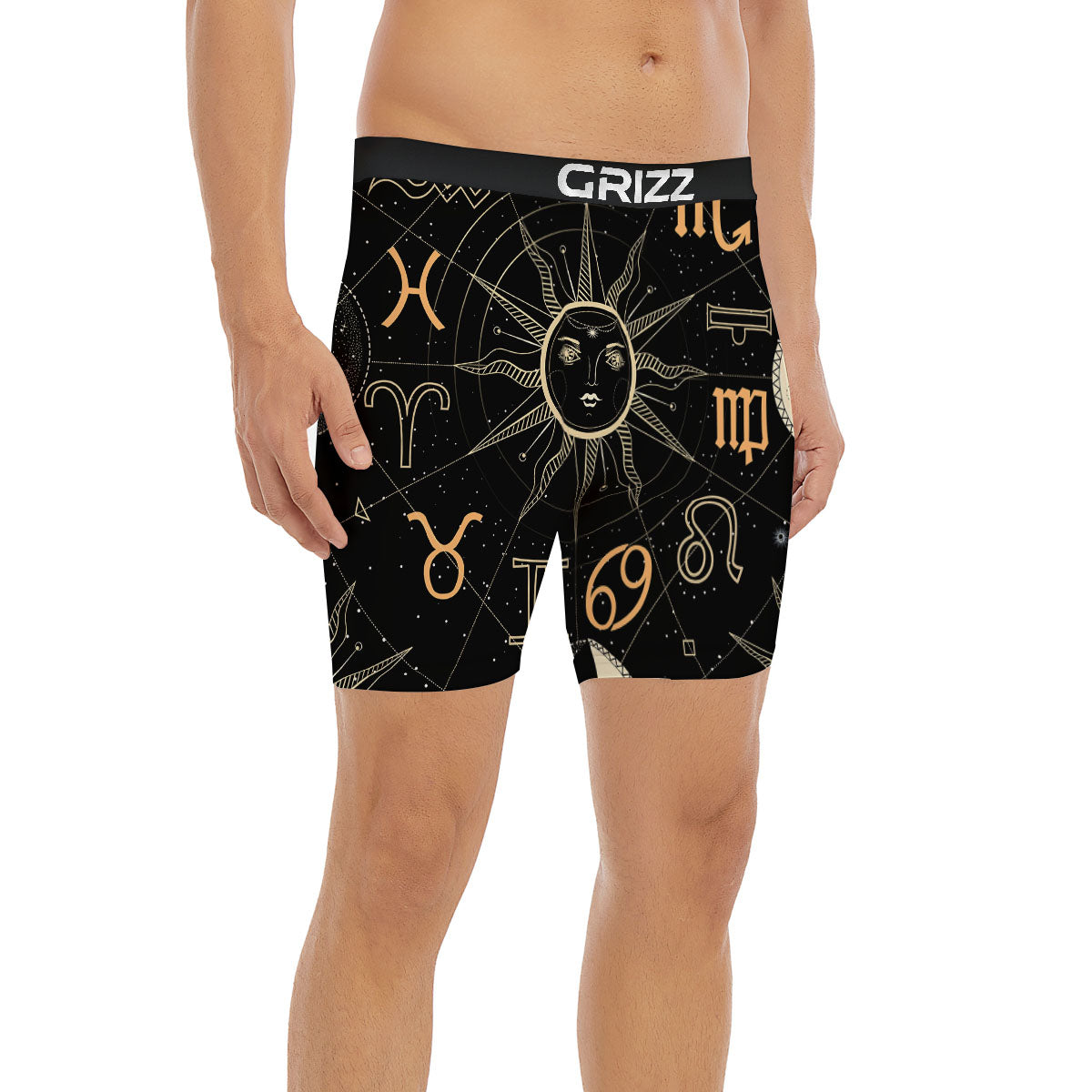 Moon And Vintage Sun Print Boxer Briefs-grizzshop