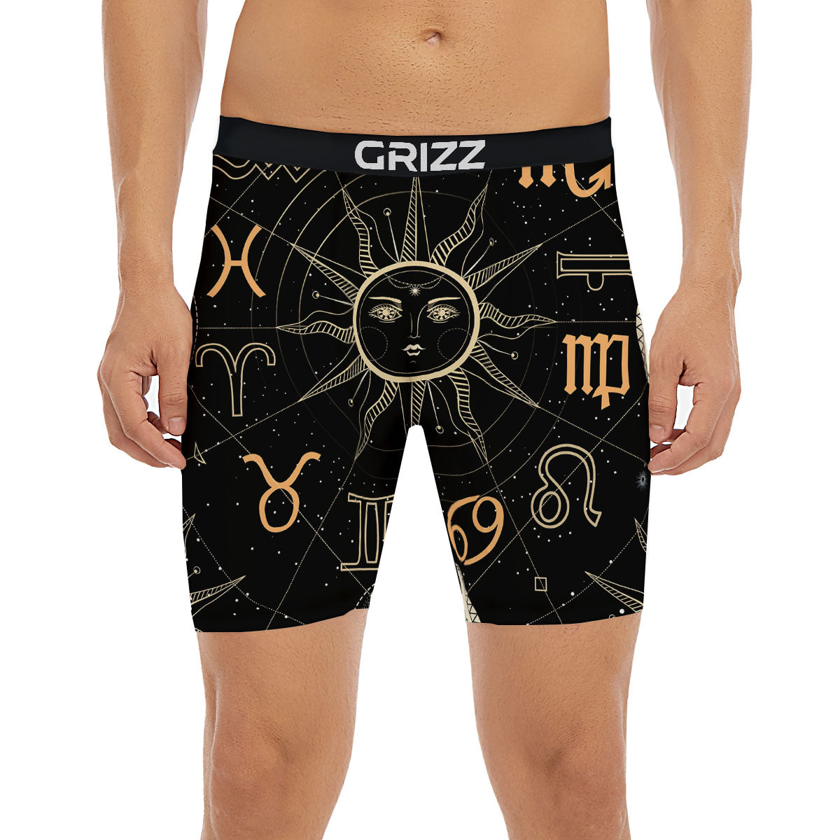 Moon And Vintage Sun Print Boxer Briefs-grizzshop