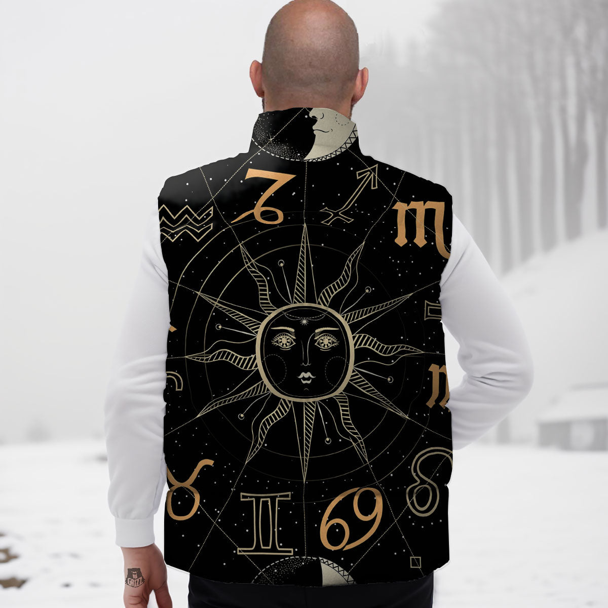 Moon And Vintage Sun Print Down Vest