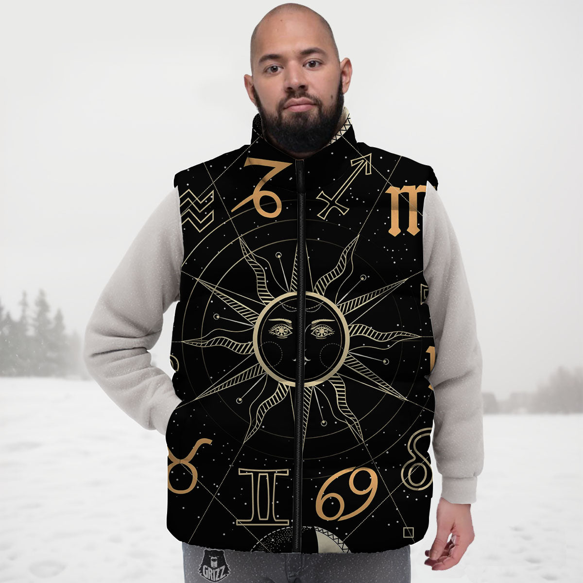 Moon And Vintage Sun Print Down Vest