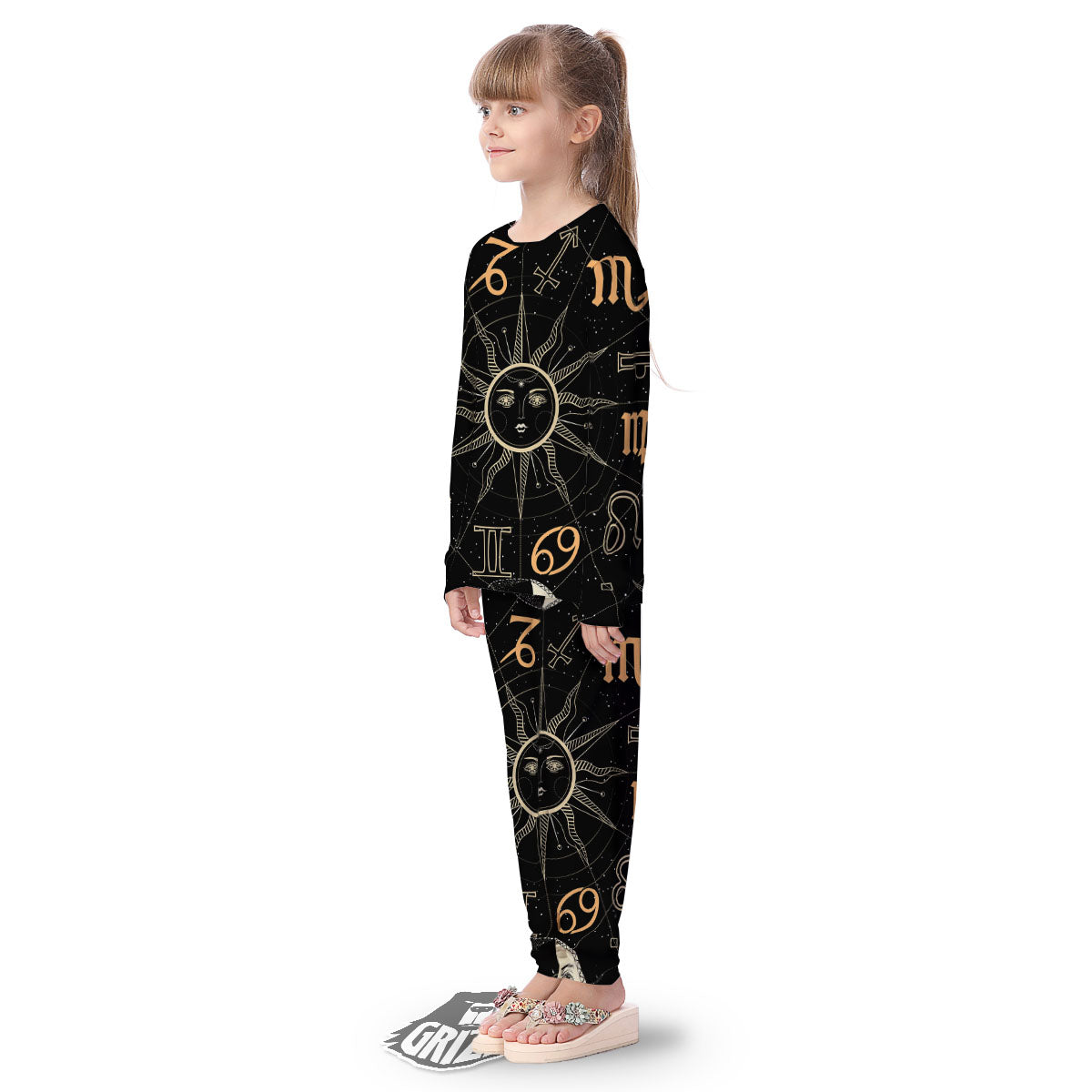 Moon And Vintage Sun Print Kid's Pajamas-grizzshop