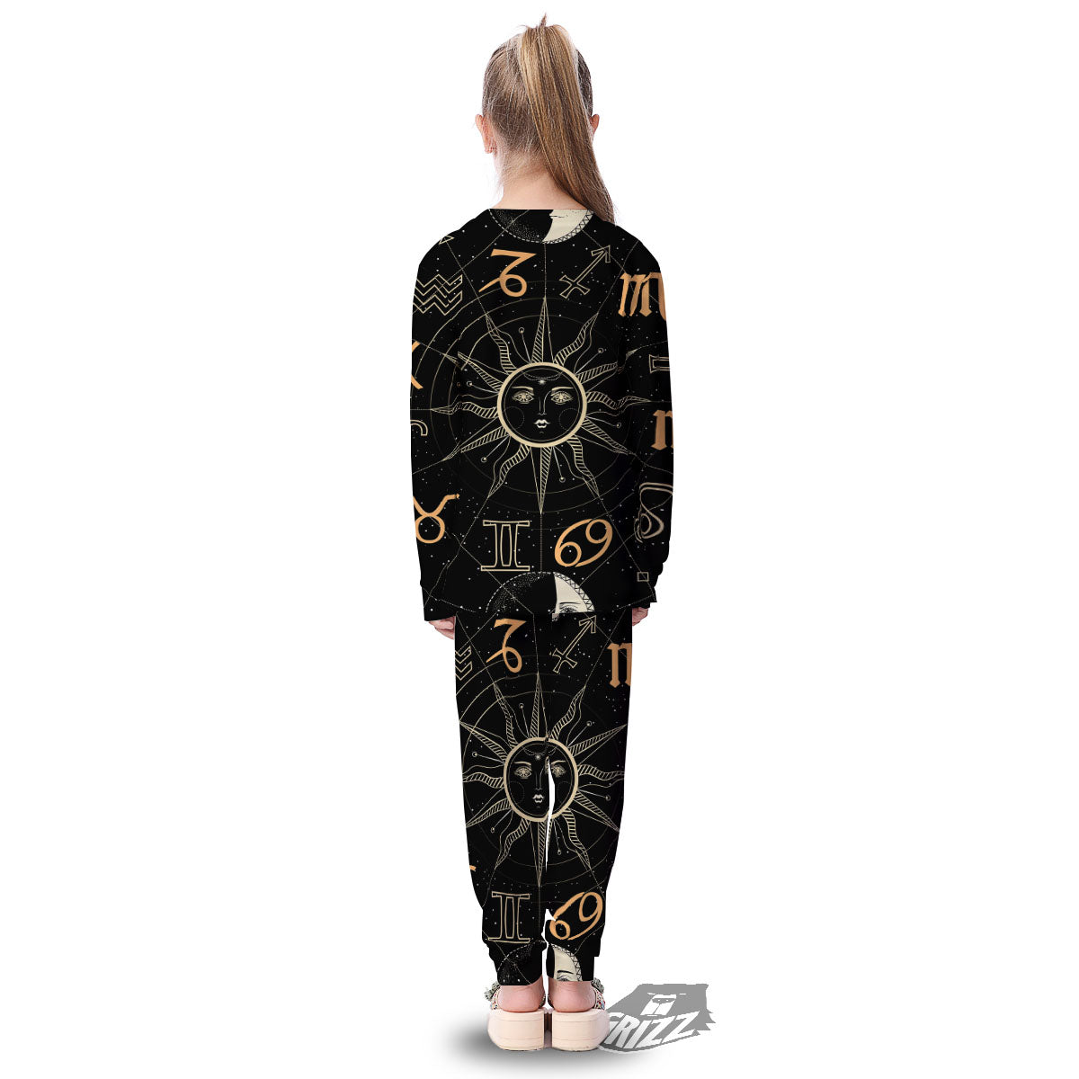 Moon And Vintage Sun Print Kid's Pajamas-grizzshop