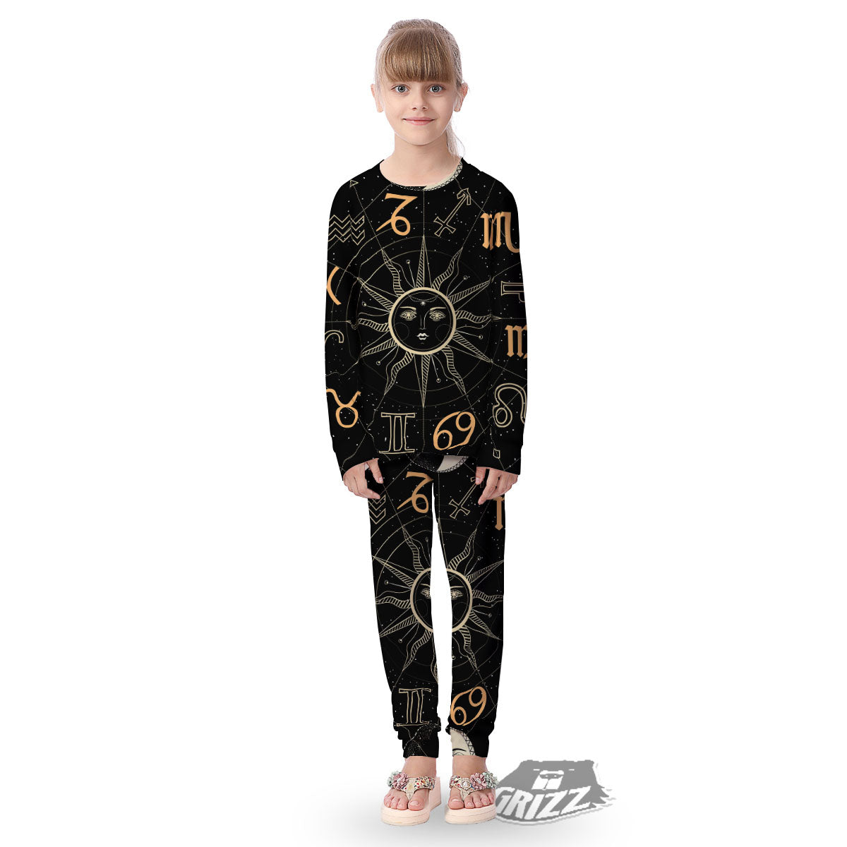 Moon And Vintage Sun Print Kid's Pajamas-grizzshop