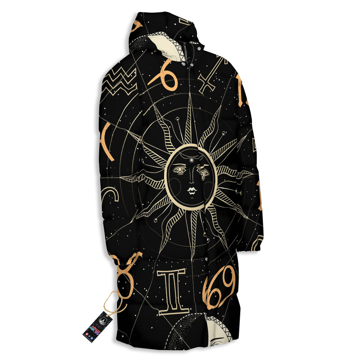 Moon And Vintage Sun Print Long Down Jacket-grizzshop