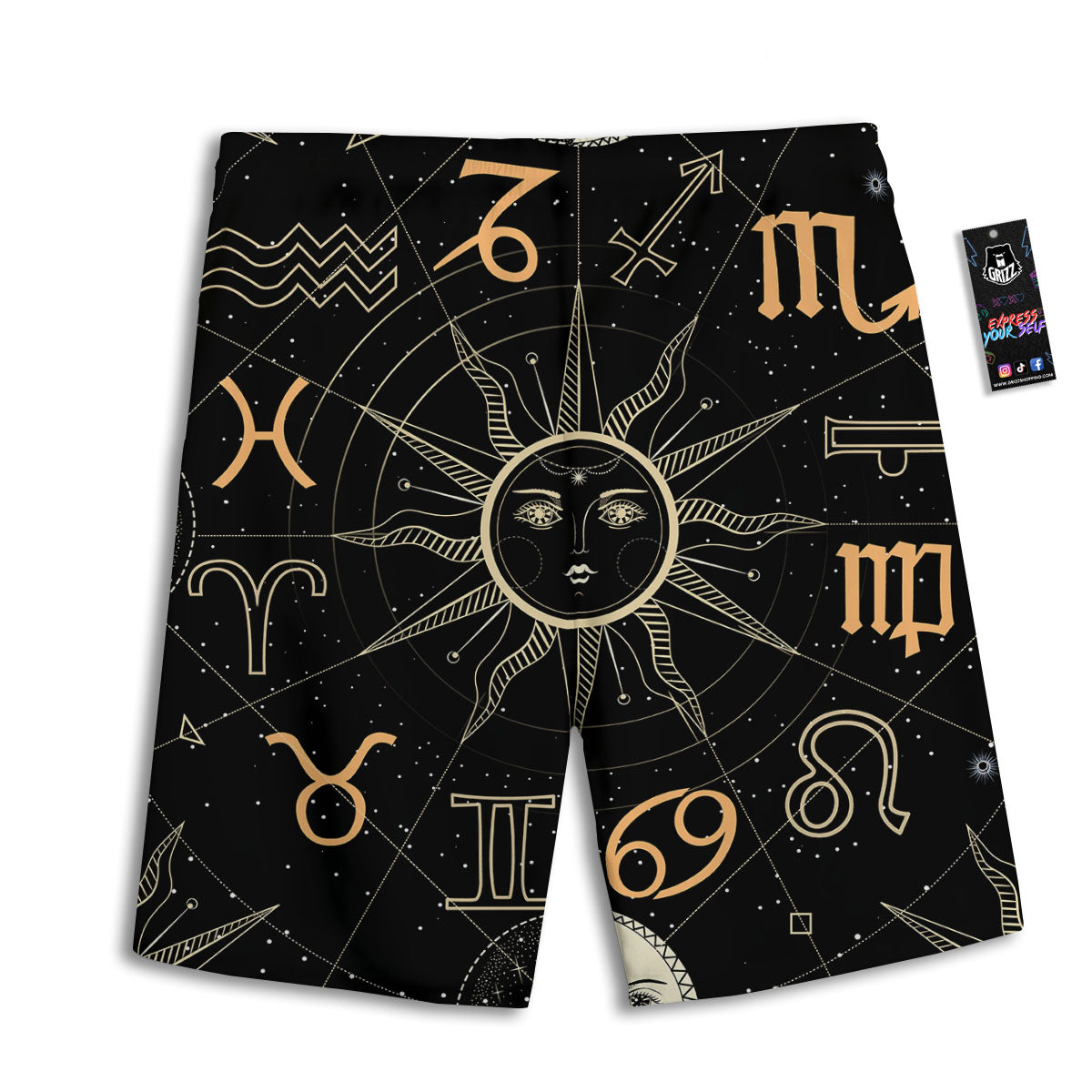 Moon And Vintage Sun Print Men's Athletic Shorts