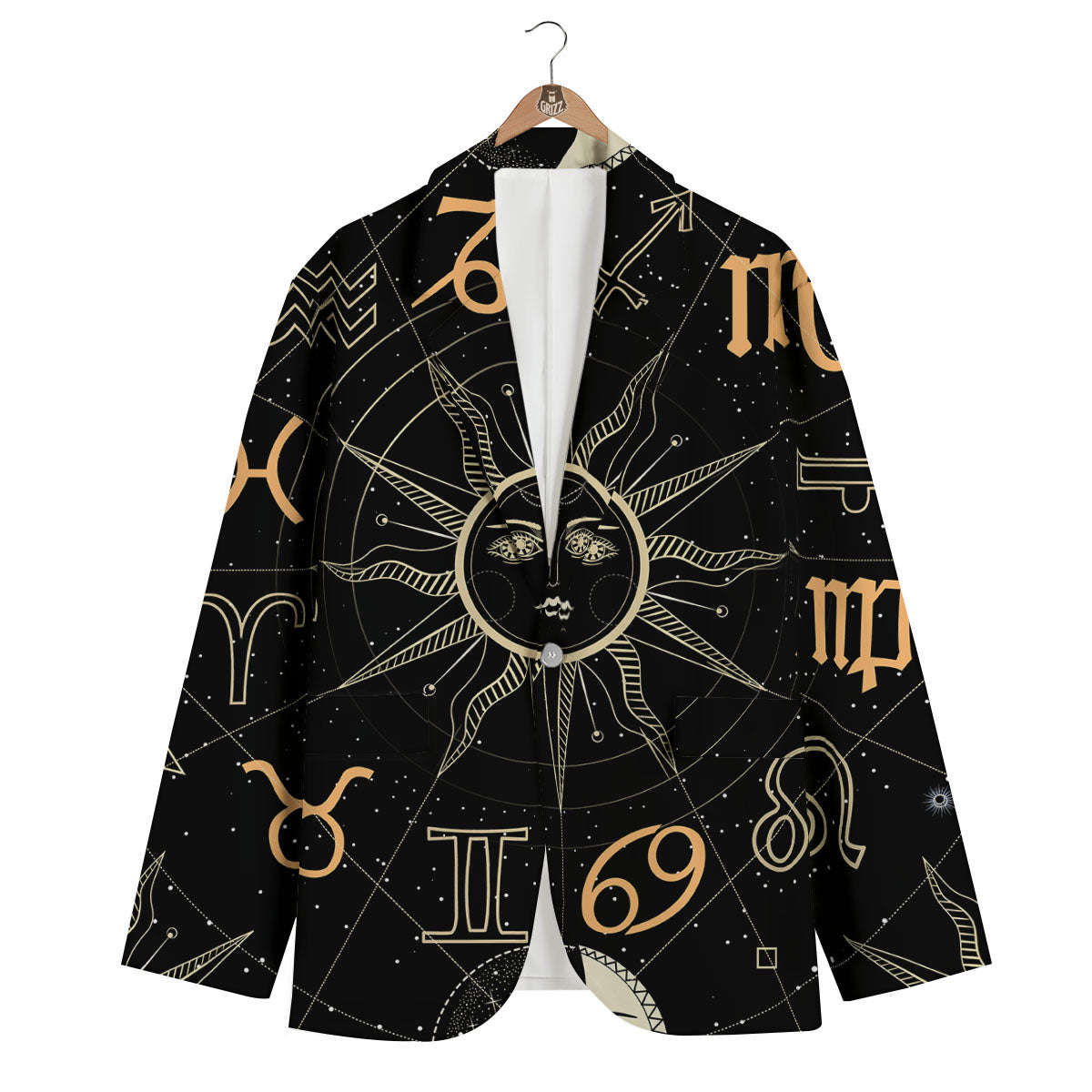 Moon And Vintage Sun Print Men's Blazer-grizzshop