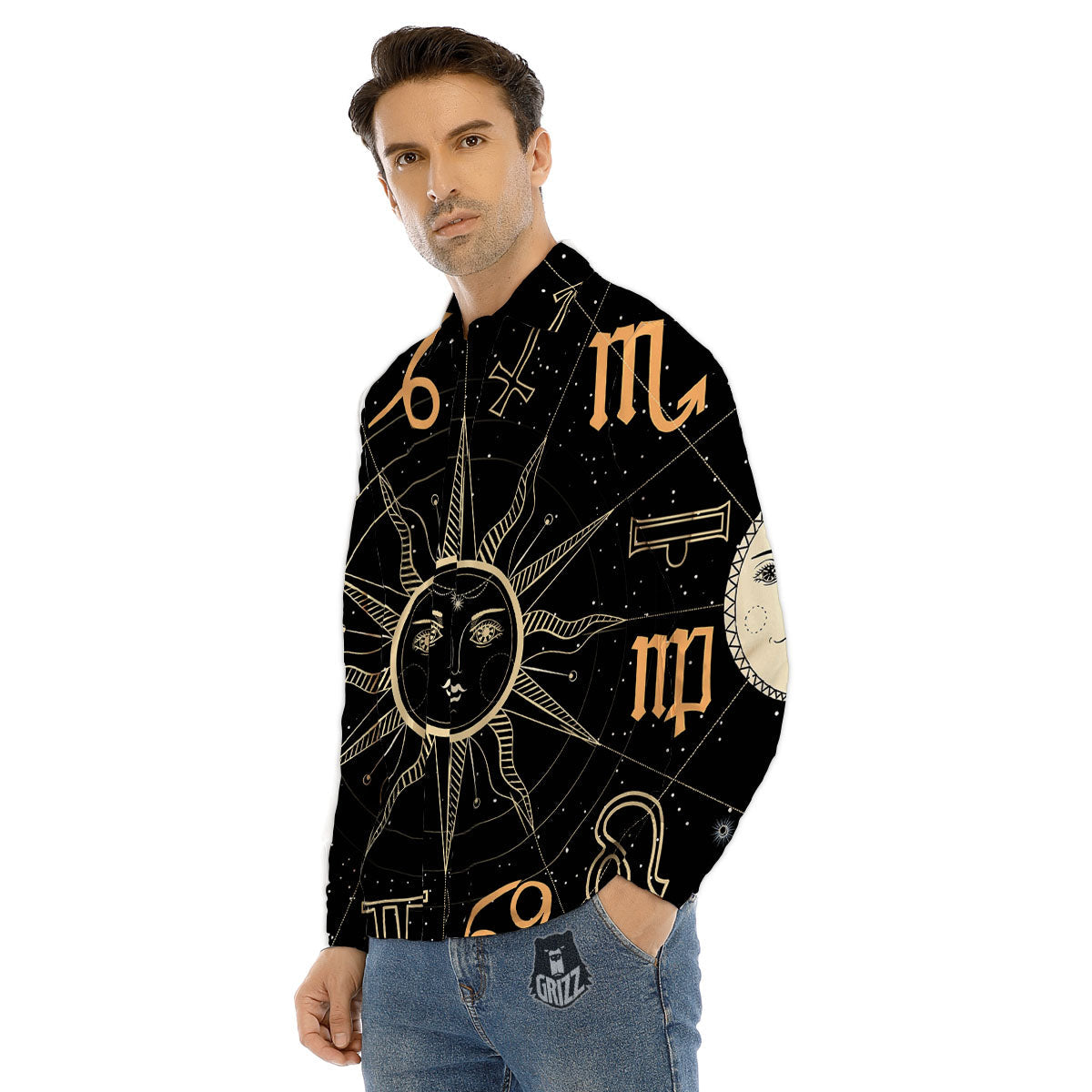 Moon And Vintage Sun Print Men's Dress Shirts-grizzshop