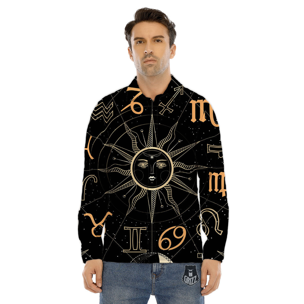 Moon And Vintage Sun Print Men's Dress Shirts-grizzshop