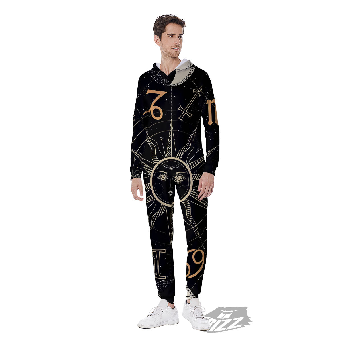 Moon And Vintage Sun Print Men's Jumpsuit-grizzshop