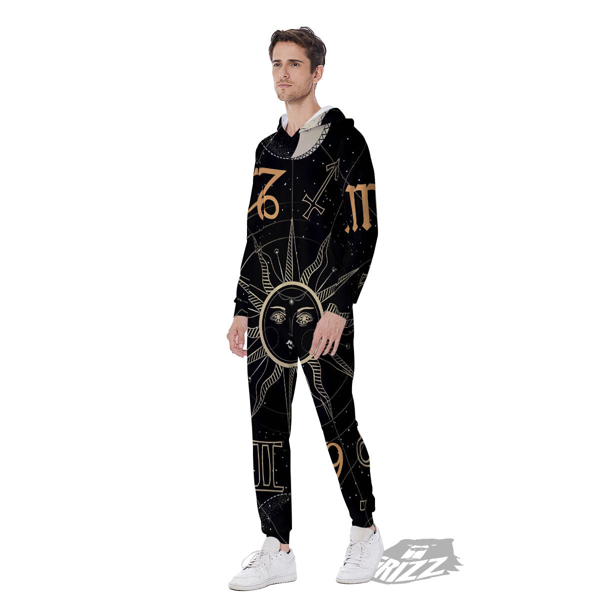 Moon And Vintage Sun Print Men's Jumpsuit-grizzshop