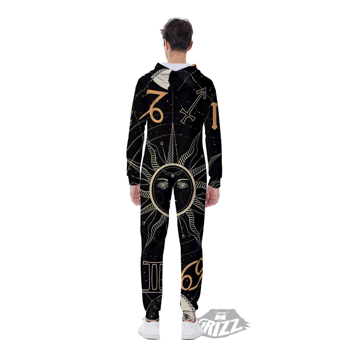 Moon And Vintage Sun Print Men's Jumpsuit-grizzshop